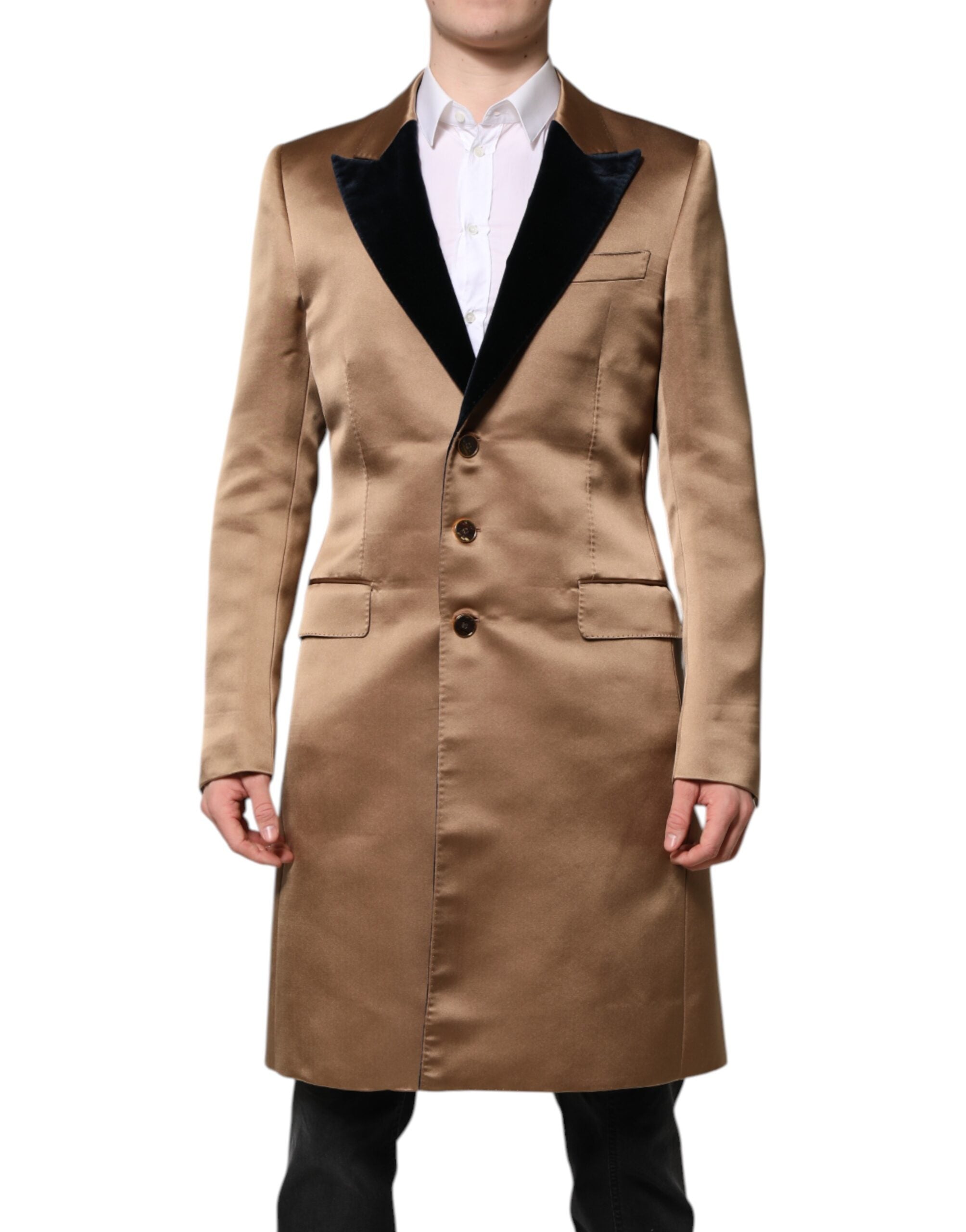 Dolce & Gabbana Brown Silk Single-Breasted Trench Coat Jacket