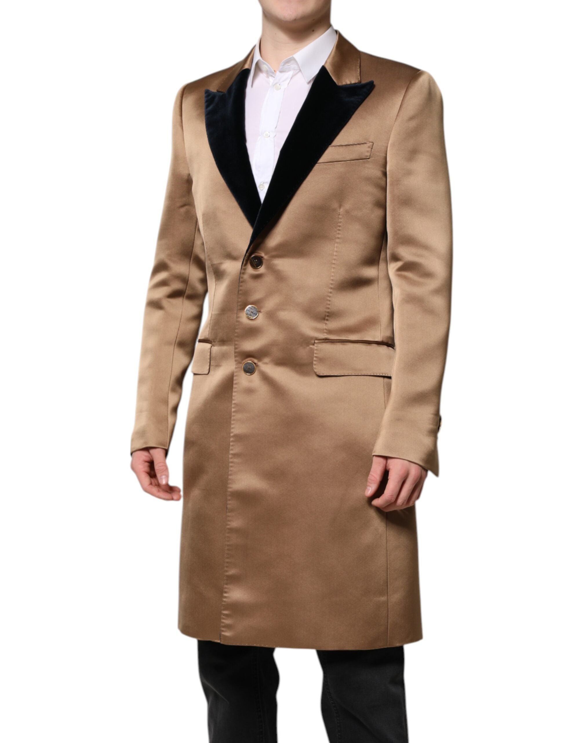 Dolce & Gabbana Brauner Seidenmantel einreihig Trenchcoat Jacke-3