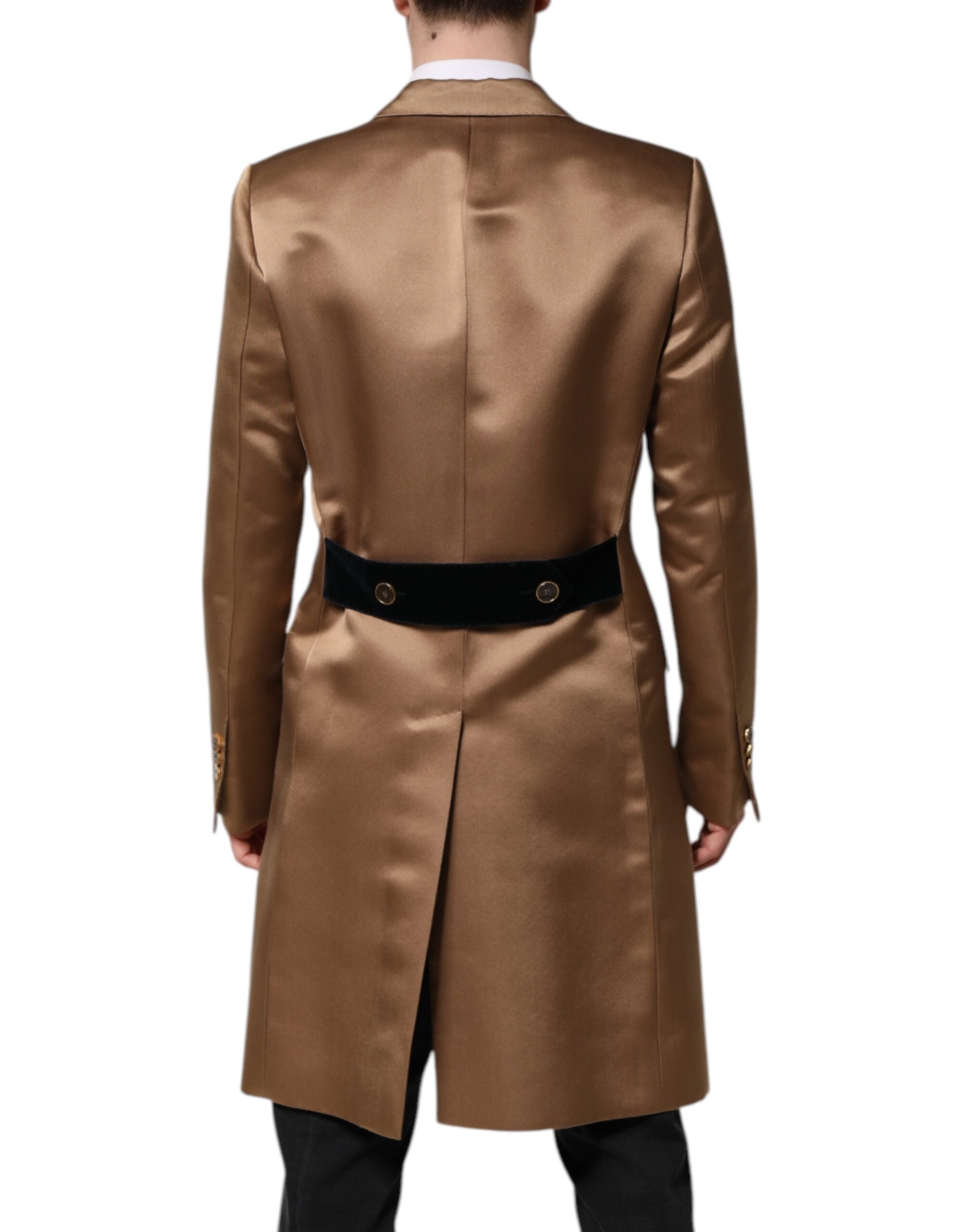 Dolce & Gabbana Brauner Seidenmantel einreihig Trenchcoat Jacke-4