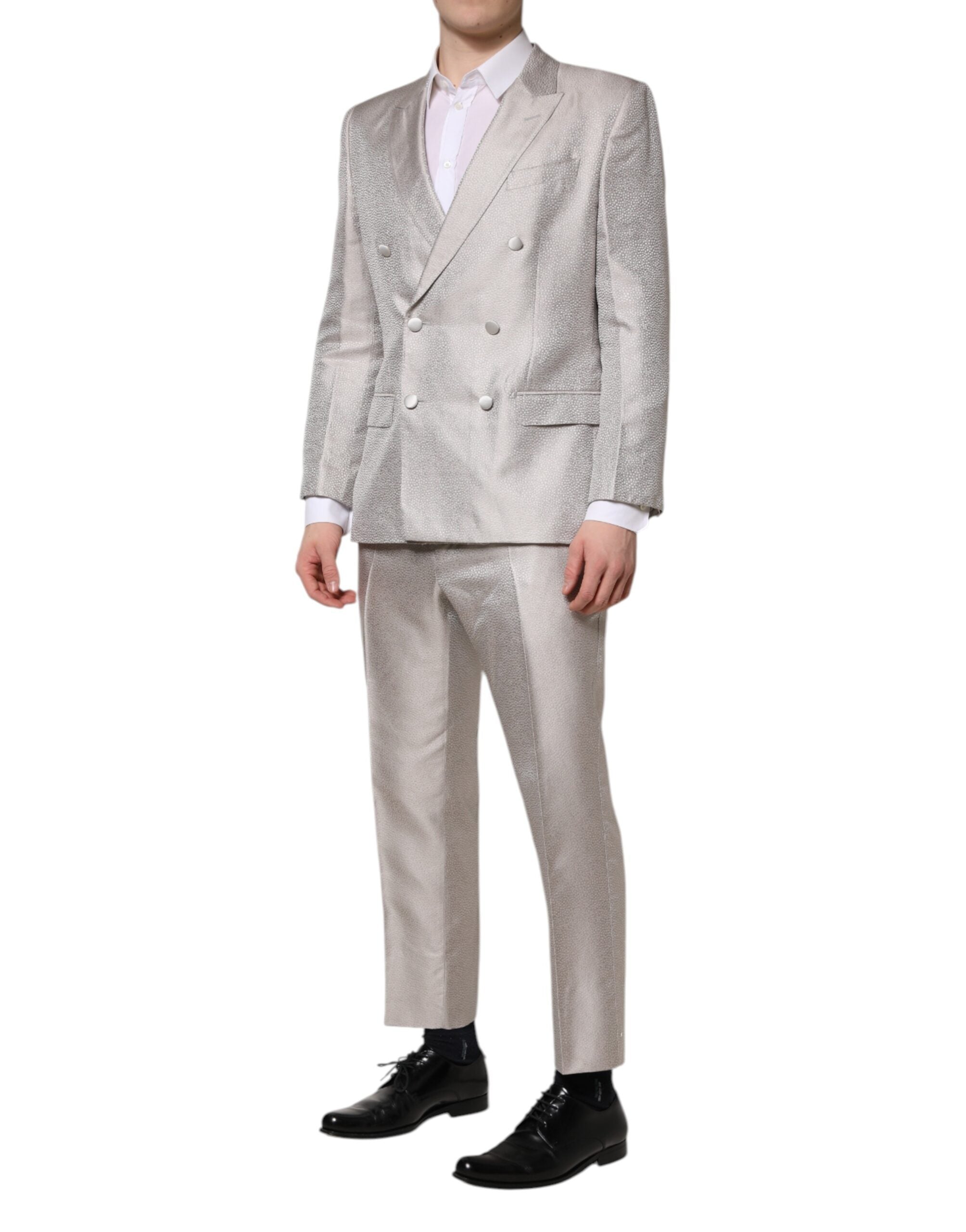 Dolce & Gabbana Light Grey Jacquard Silk Suit with Polka Dots, 2 Pieces-3