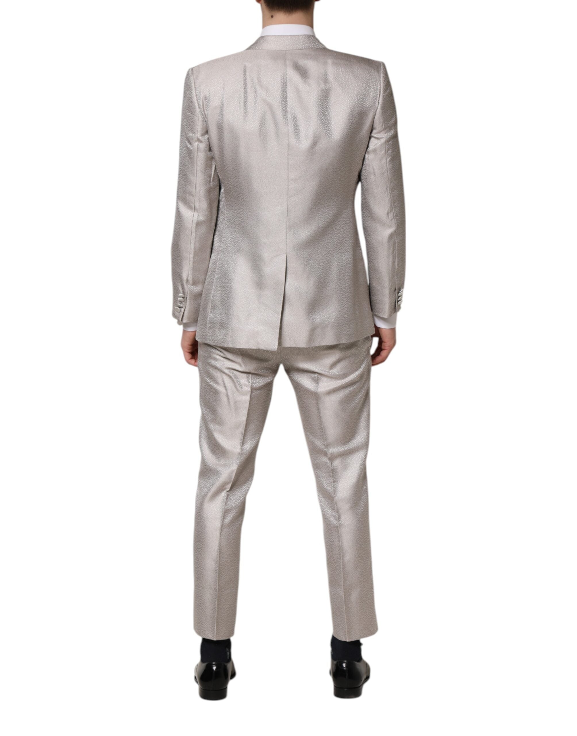 Dolce & Gabbana Light Grey Jacquard Silk Suit with Polka Dots, 2 Pieces-4