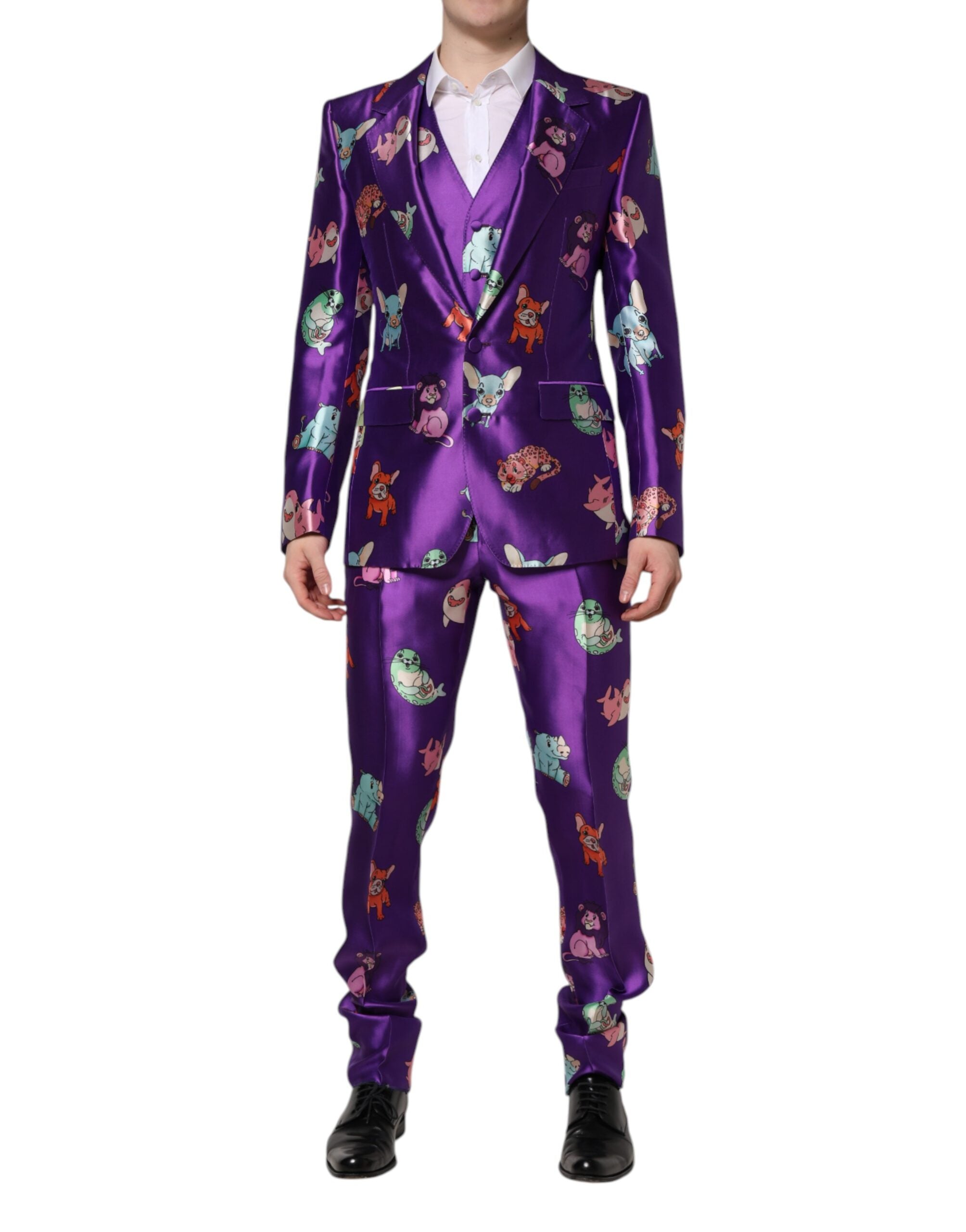 Dolce & Gabbana Purple Silk Animal Print 3-Piece Suit-2