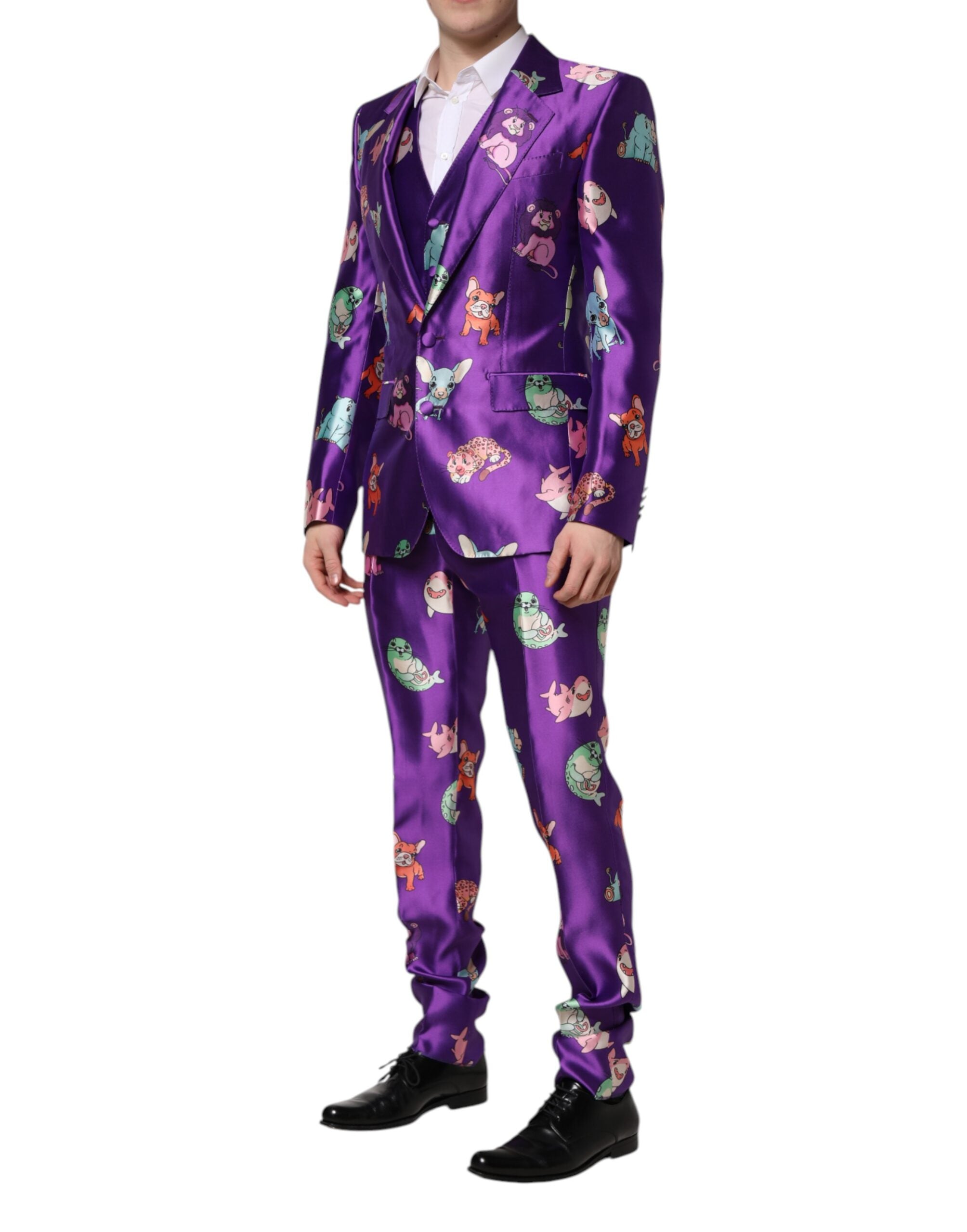 Dolce & Gabbana Purple Silk Animal Print 3-Piece Suit-3