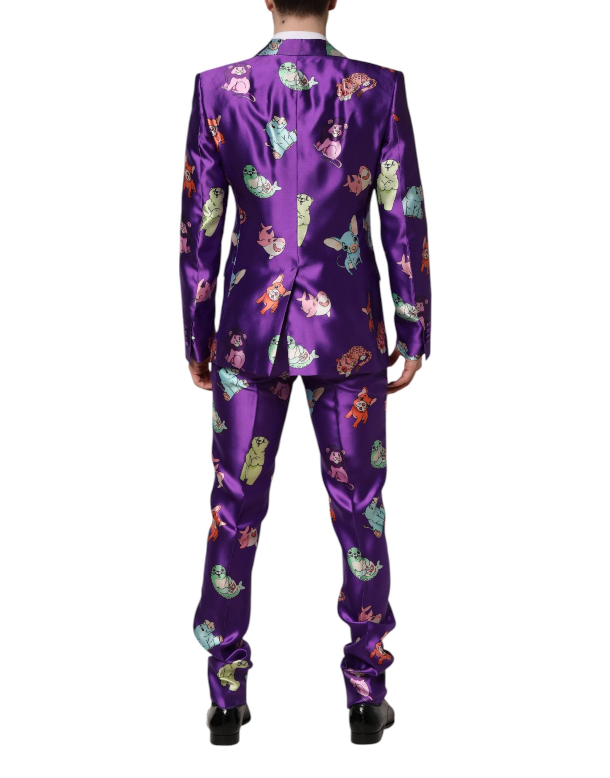 Dolce & Gabbana Purple Silk Animal Print 3-Piece Suit-4