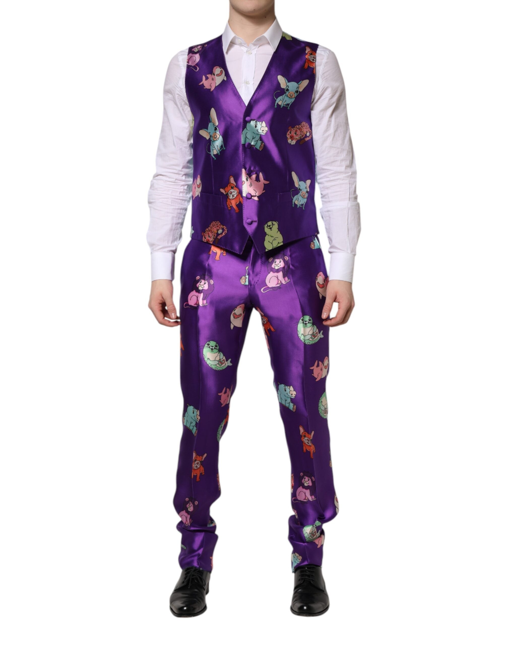 Dolce & Gabbana Purple Silk Animal Print 3-Piece Suit-5