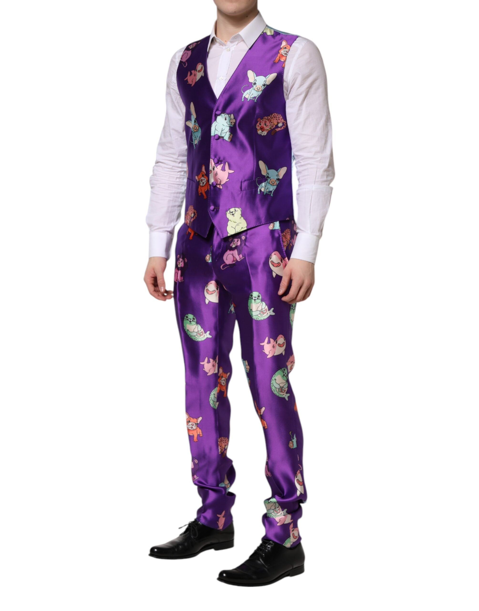 Dolce & Gabbana Purple Silk Animal Print 3-Piece Suit-6