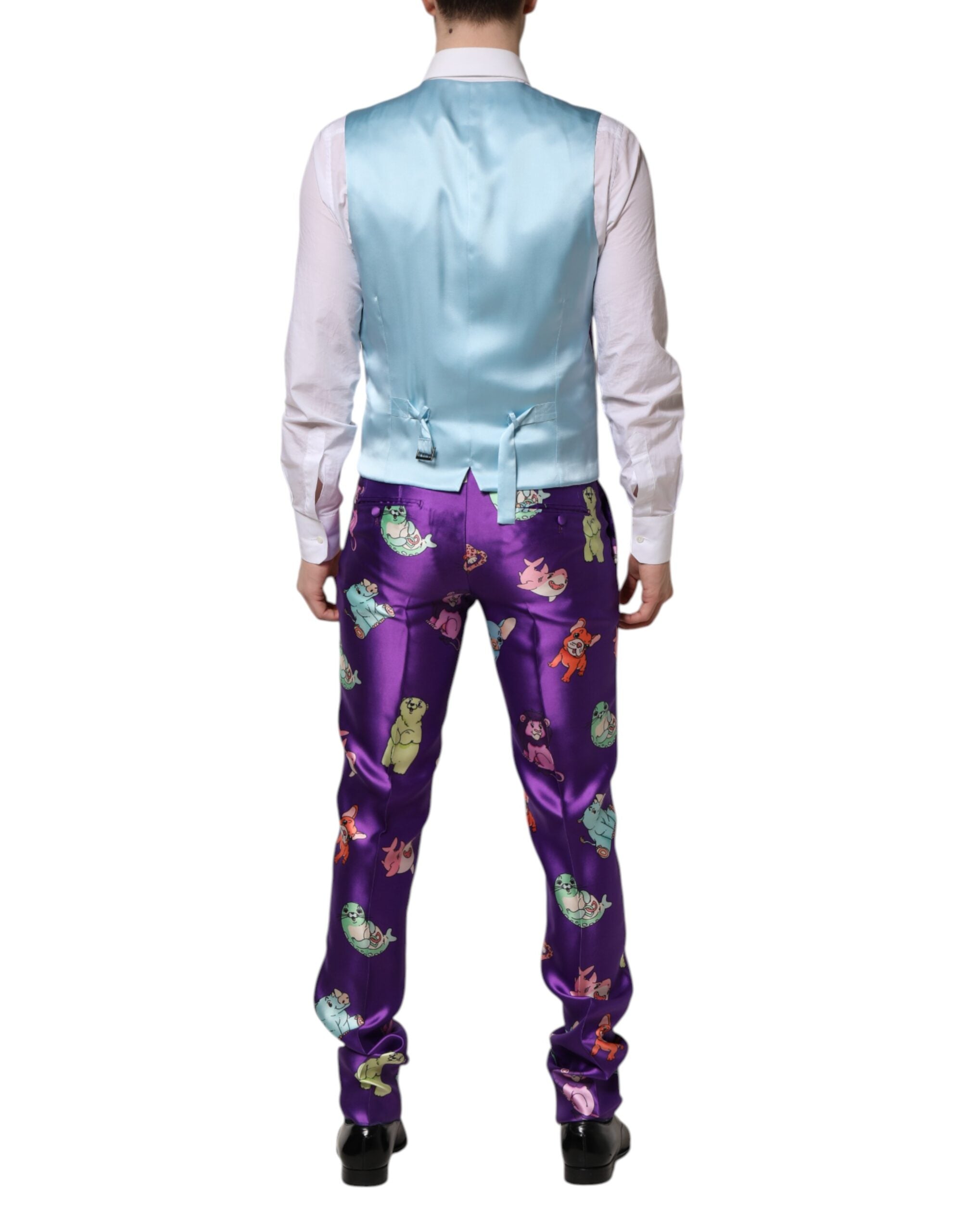 Dolce & Gabbana Purple Silk Animal Print 3-Piece Suit-7