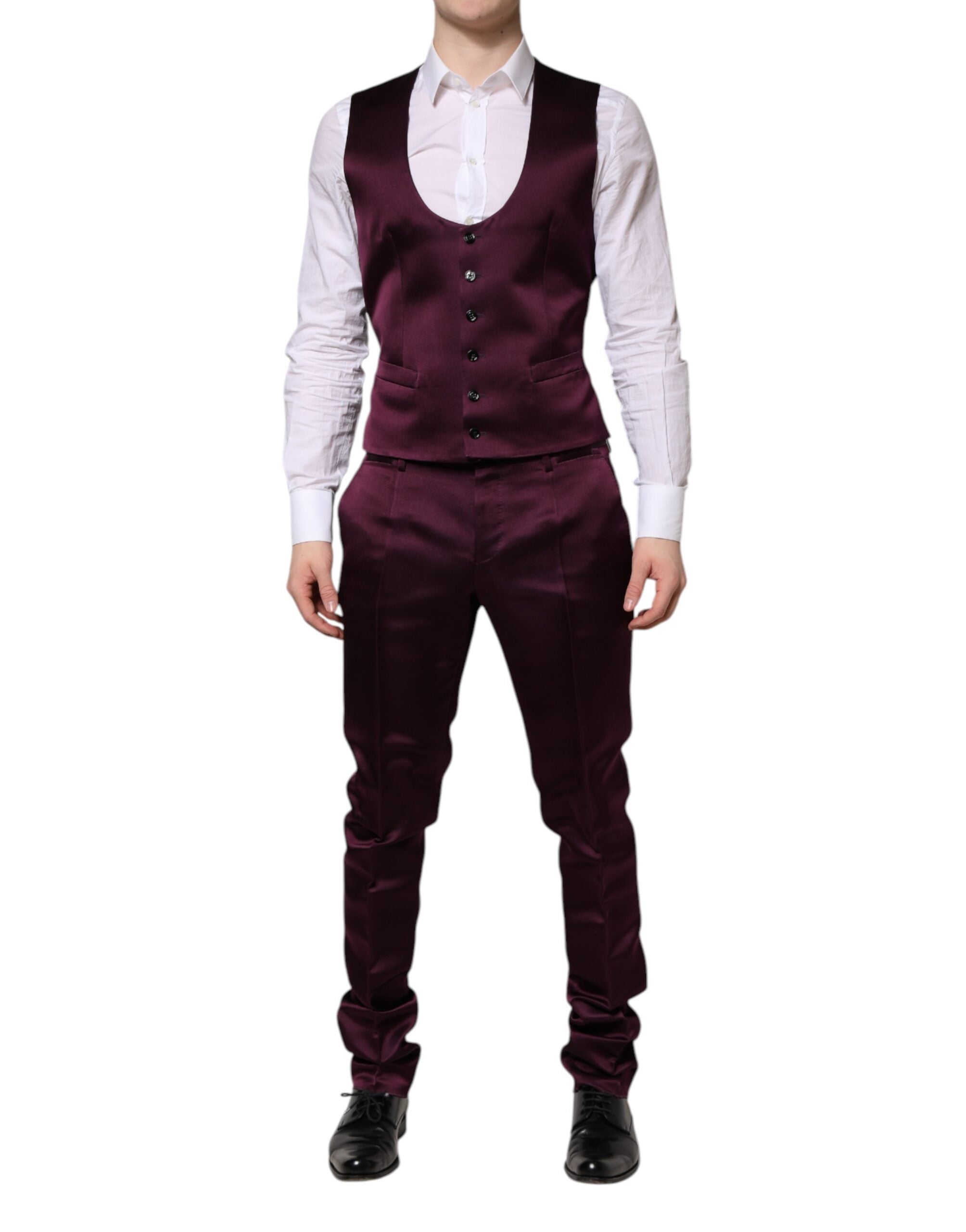 Dolce & Gabbana dark purple silk suit, 3-piece, single-breasted-5