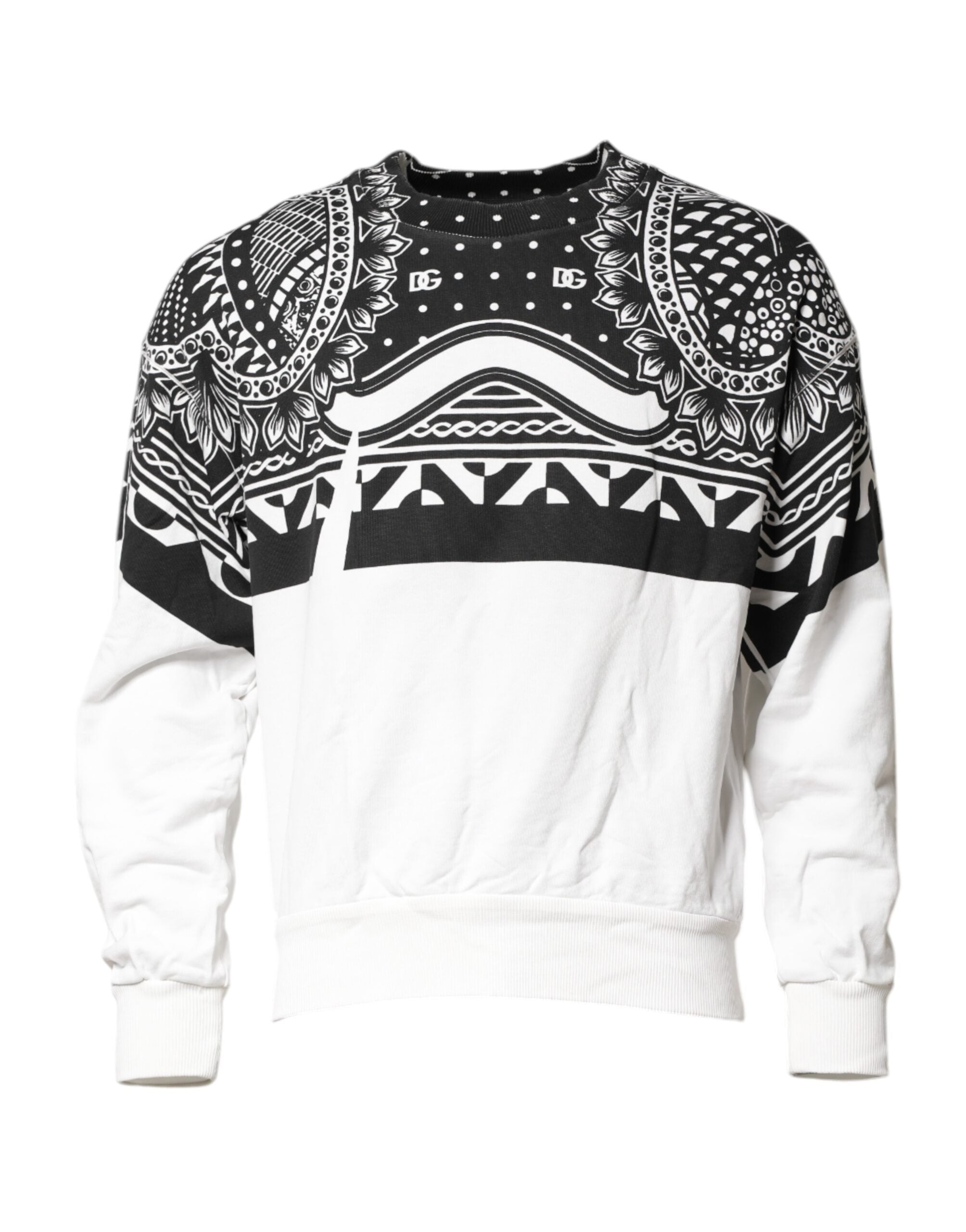 Dolce & Gabbana Schwarz Weiß Bandana Baumwolle Männer Sweatshirt Pullover-1