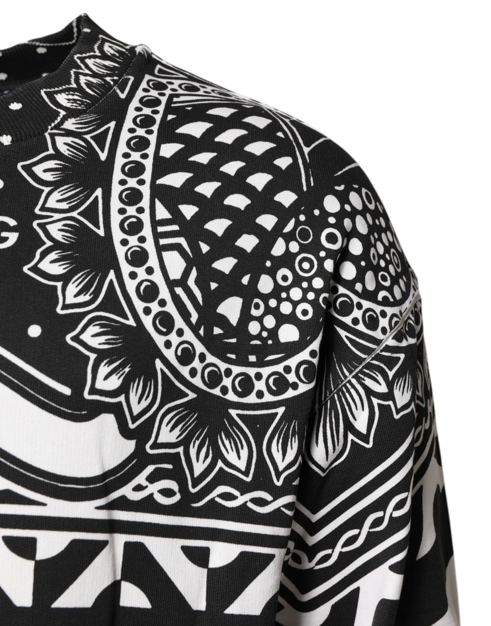 Dolce & Gabbana Schwarz Weiß Bandana Baumwolle Männer Sweatshirt Pullover-3