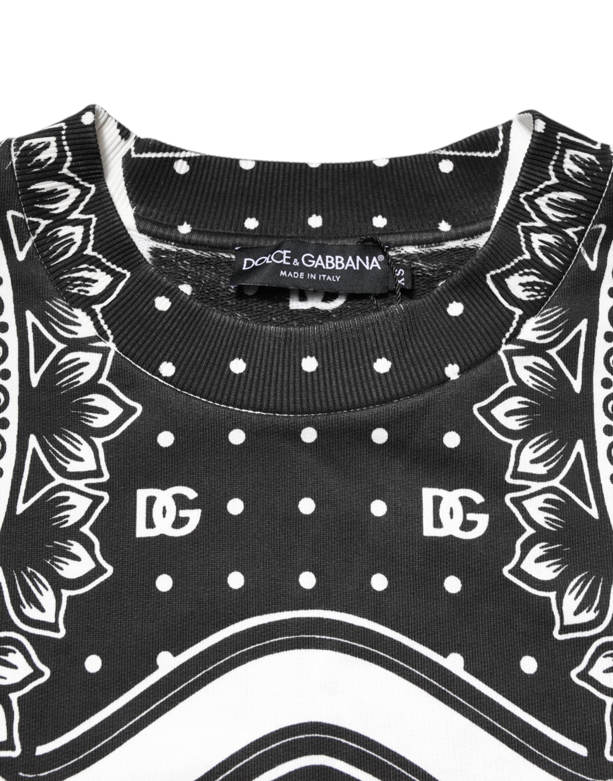 Dolce & Gabbana Schwarz Weiß Bandana Baumwolle Männer Sweatshirt Pullover-5