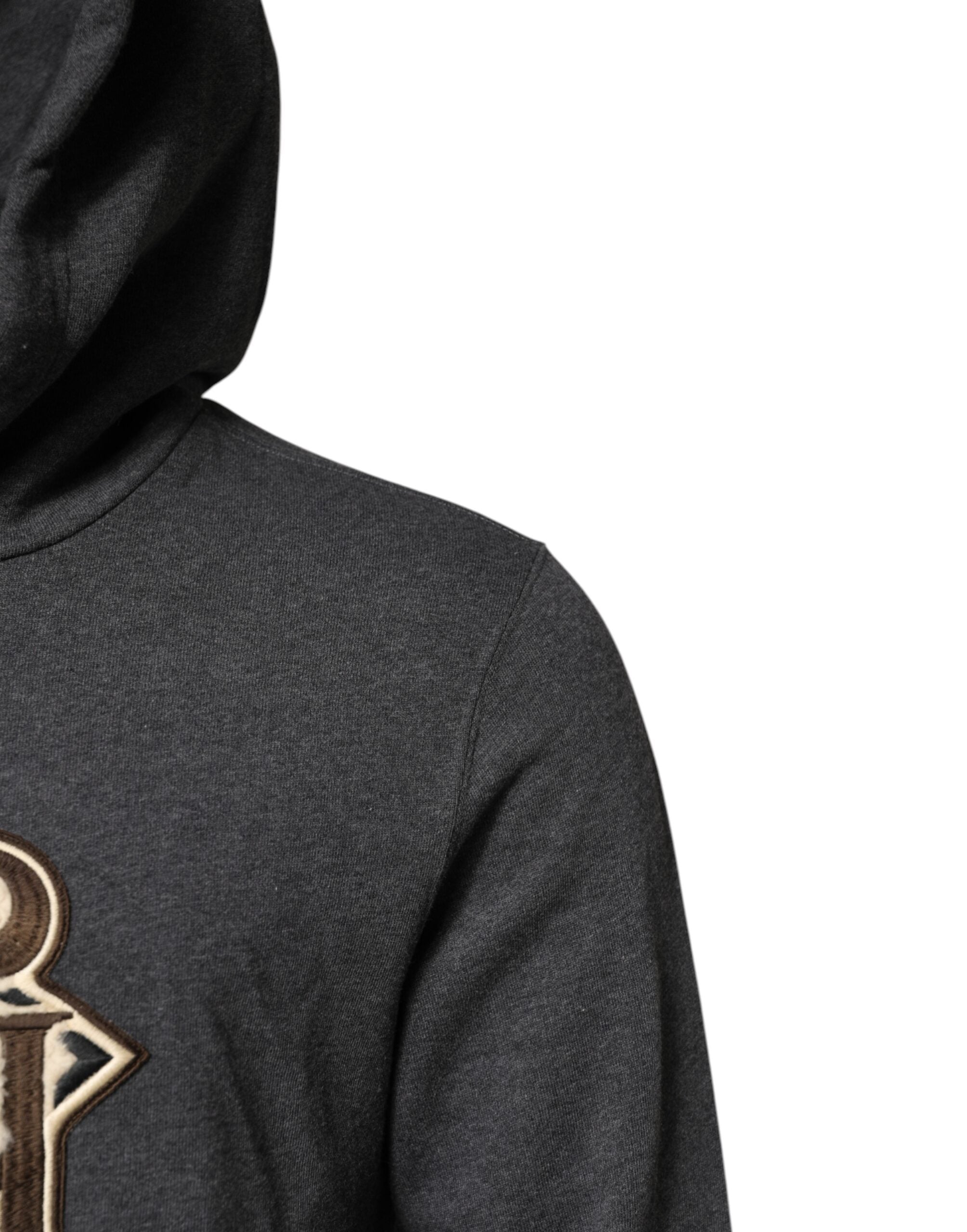 Dolce & Gabbana Grey Logo Patch Hooded Sweatshirt Pullover-3