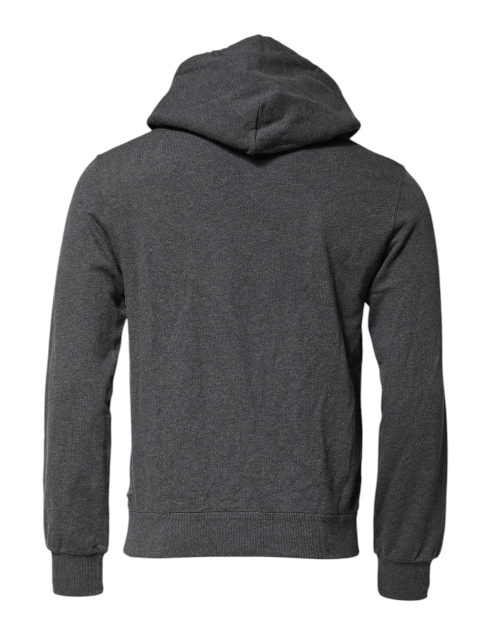 Dolce & Gabbana Grey Logo Patch Hooded Sweatshirt Pullover-4
