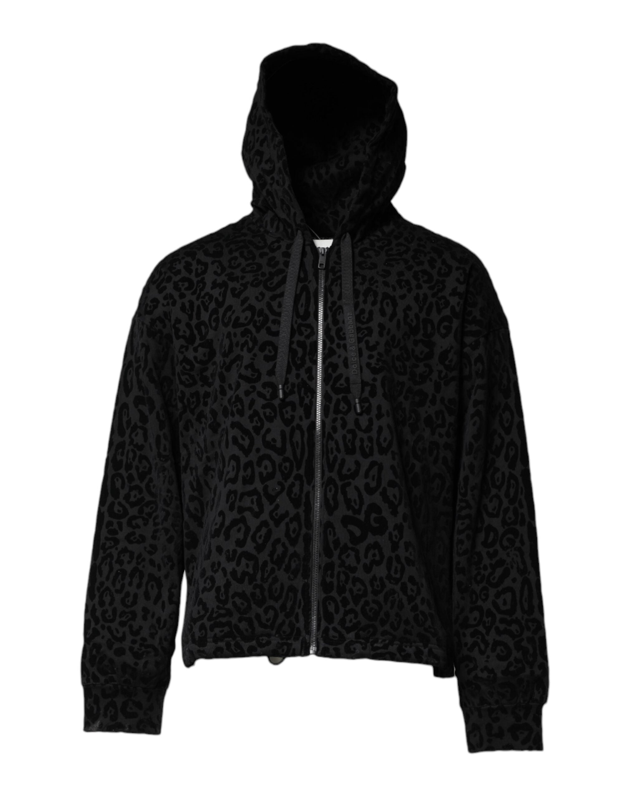 Dolce & Gabbana Schwarzes Leoparden Sweatshirt mit Kapuze und Reißverschluss Pullover-1