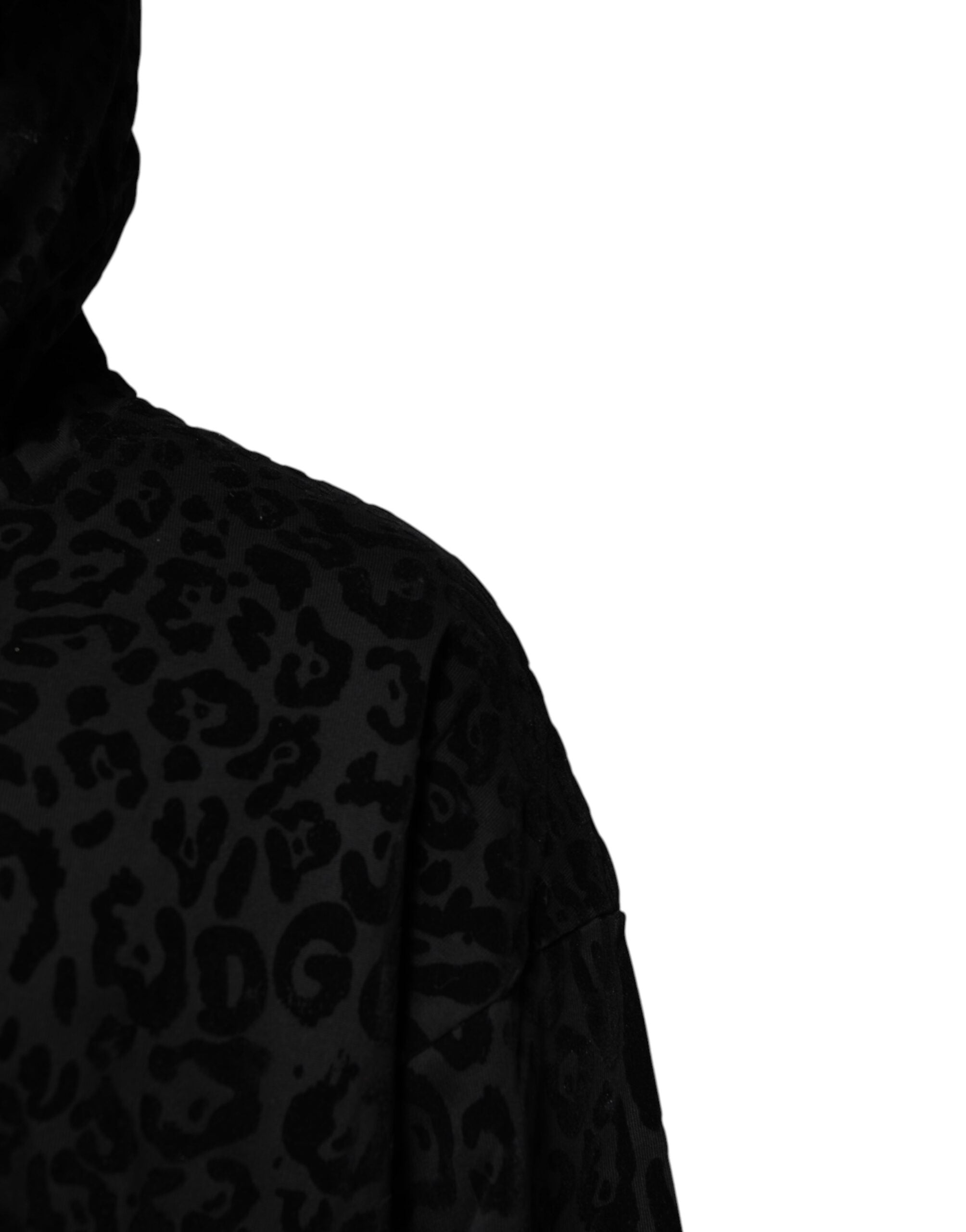Dolce & Gabbana Schwarzes Leoparden Sweatshirt mit Kapuze und Reißverschluss Pullover-3