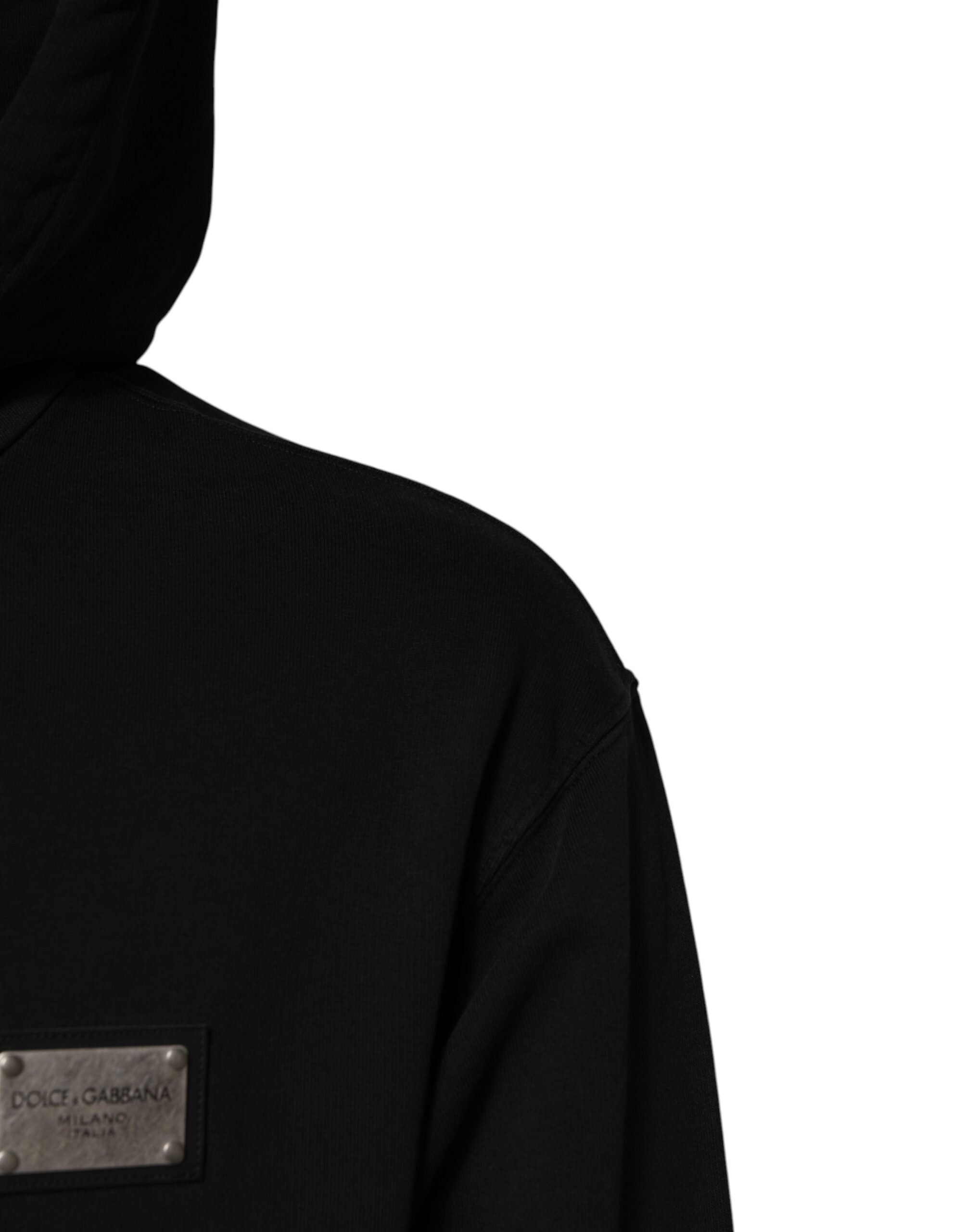 Dolce & Gabbana Black Logo Hooded Sweatshirt for Men, Zip-Up Pullover-3