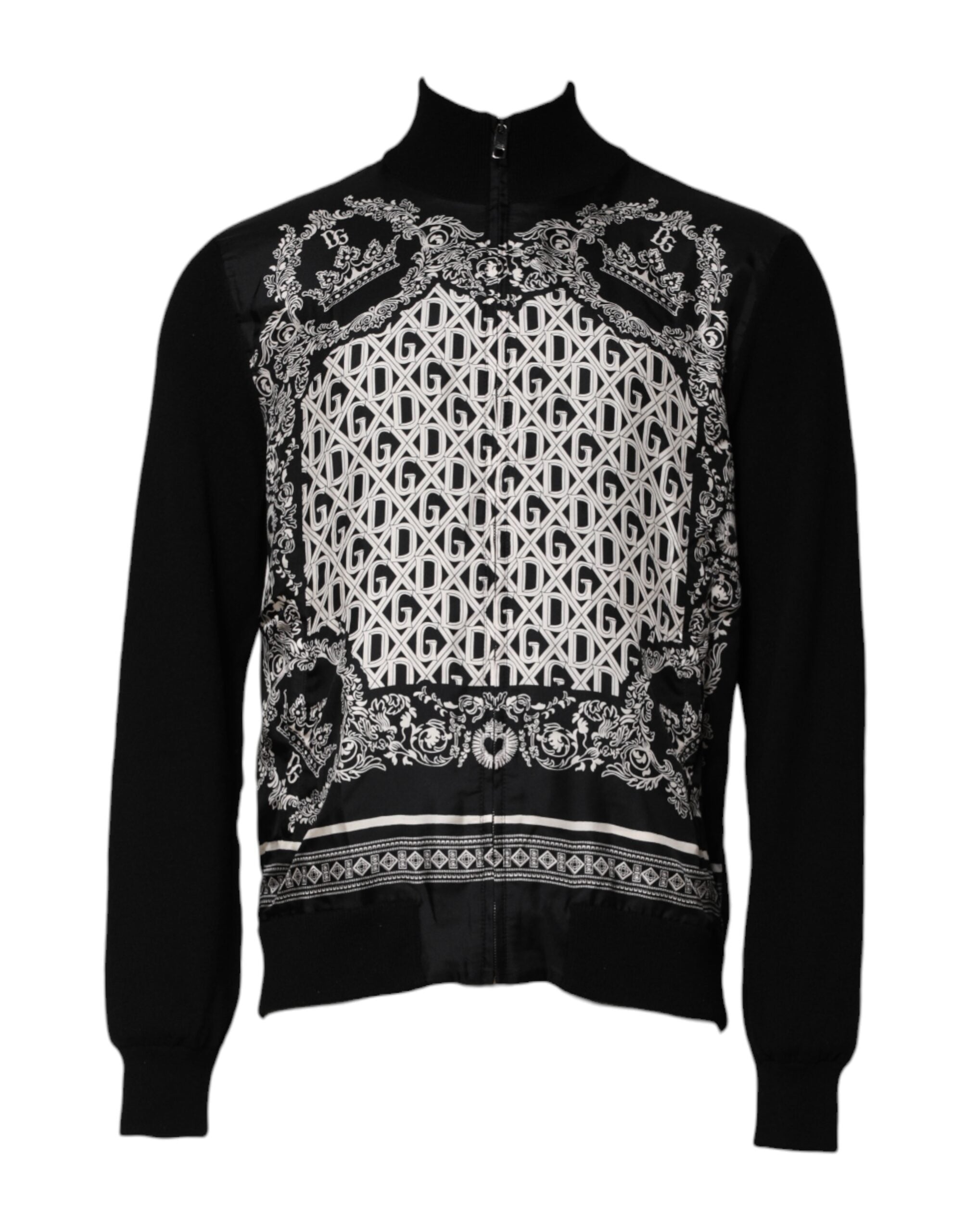 Dolce & Gabbana Black and White Bandana Print Zip-Up Sweater-1