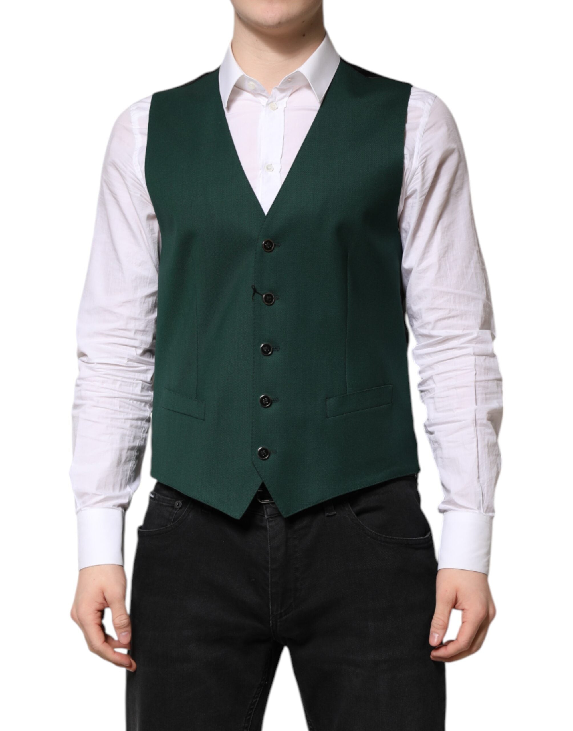 Dolce & Gabbana Green Wool Dress Formal Men's Vest-2