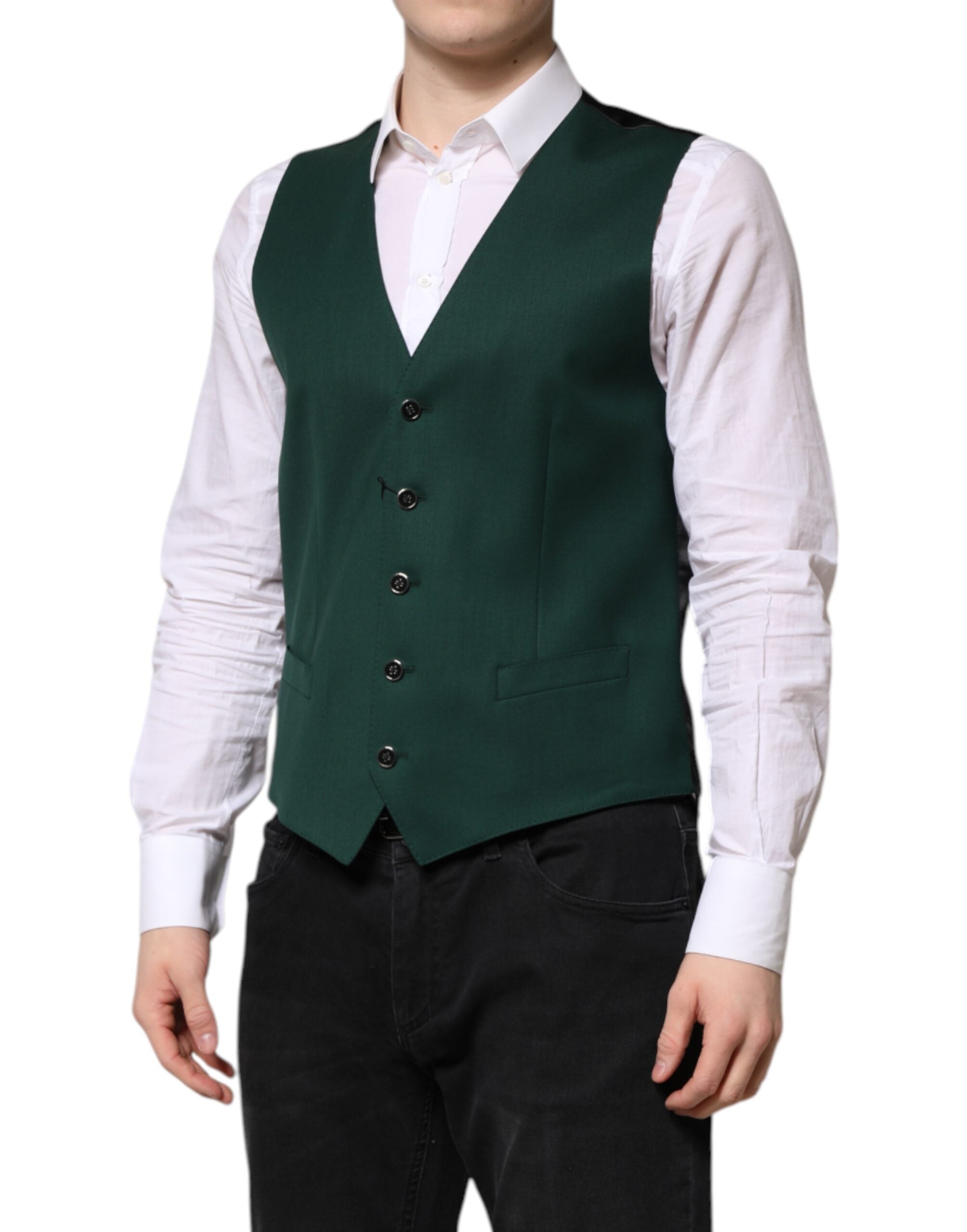Dolce & Gabbana Green Wool Dress Formal Men's Vest-3