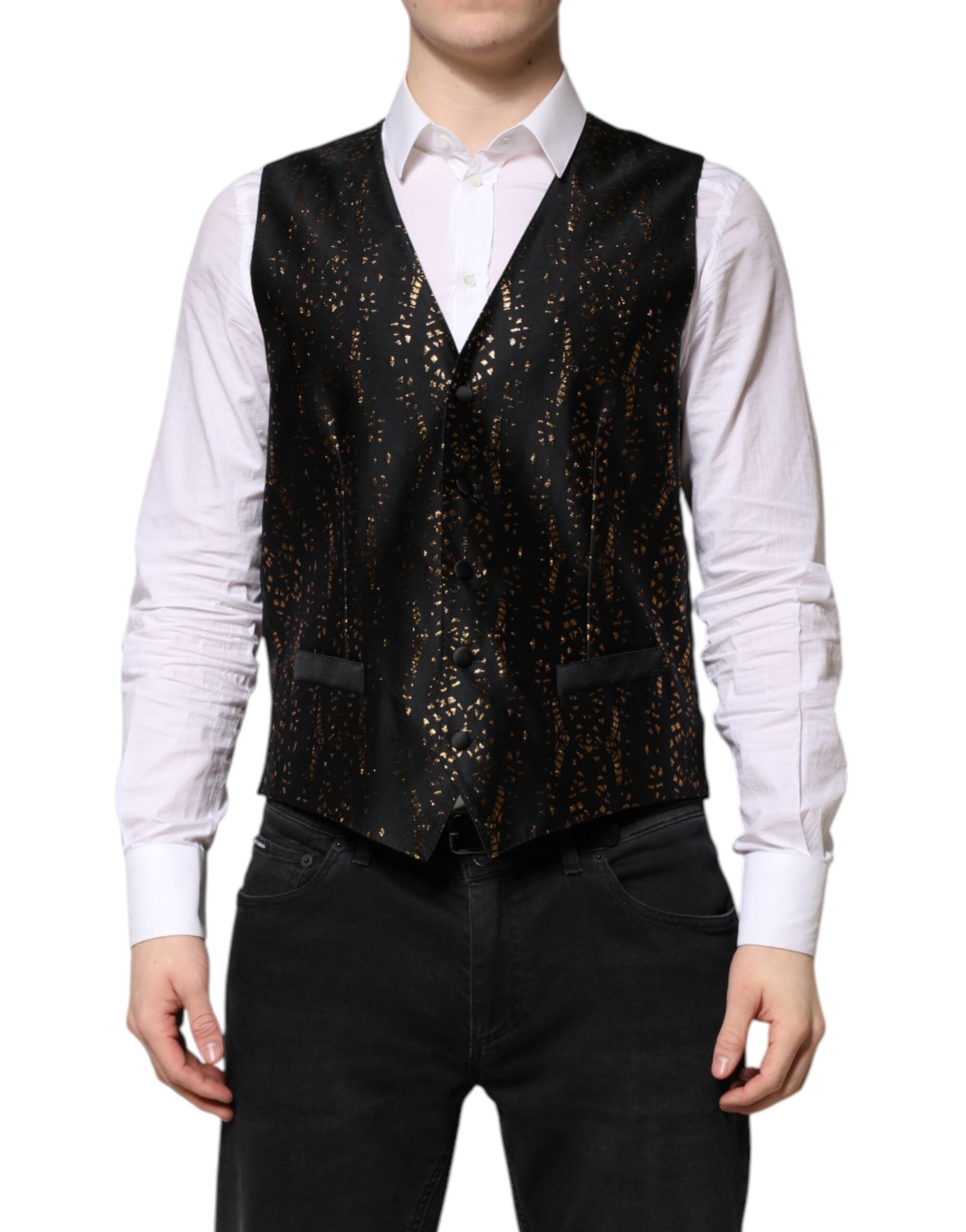 Dolce & Gabbana Schwarz Lurex Kleid Formal Männer Weste Weste-2