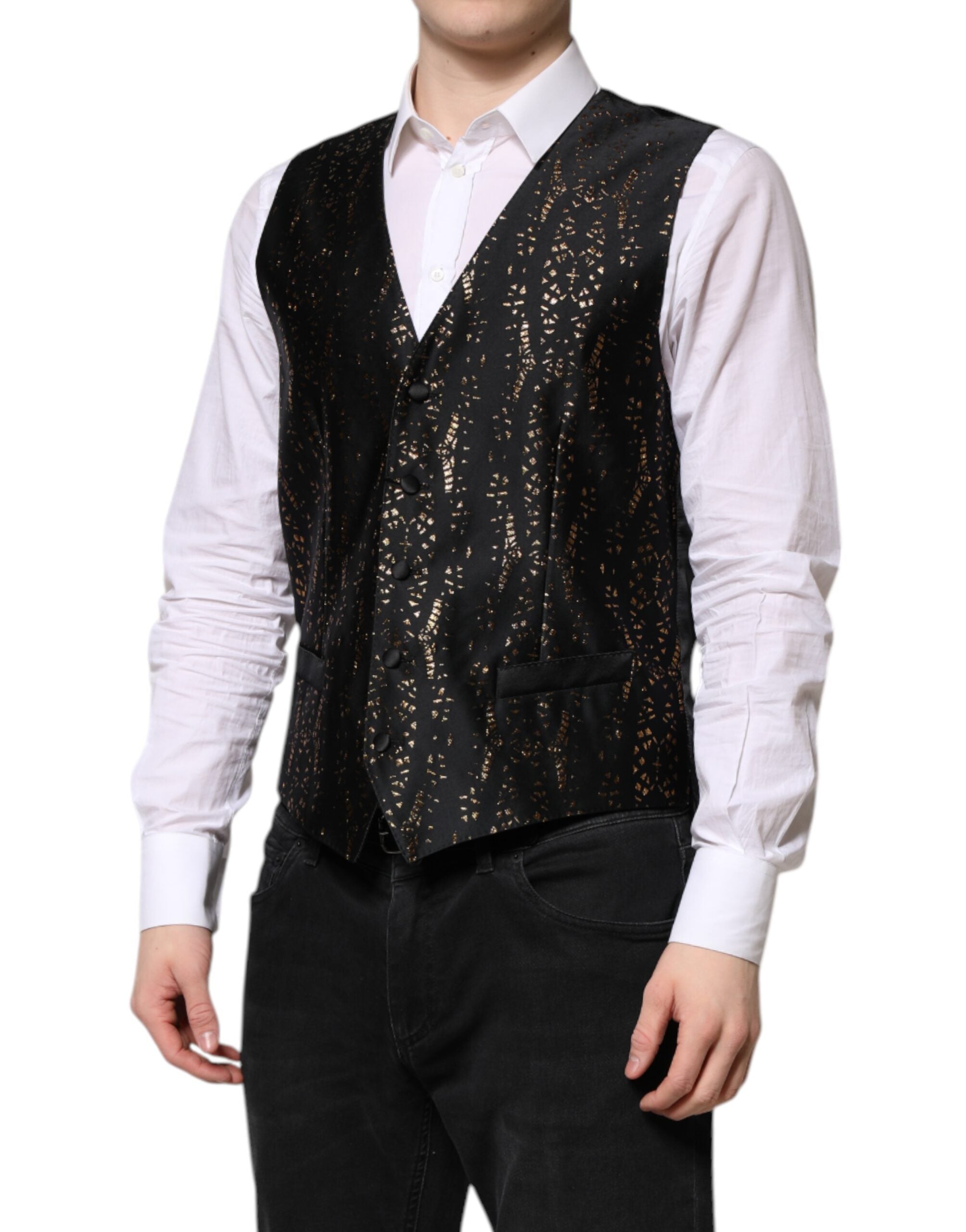 Dolce & Gabbana Schwarz Lurex Kleid Formal Männer Weste Weste-3
