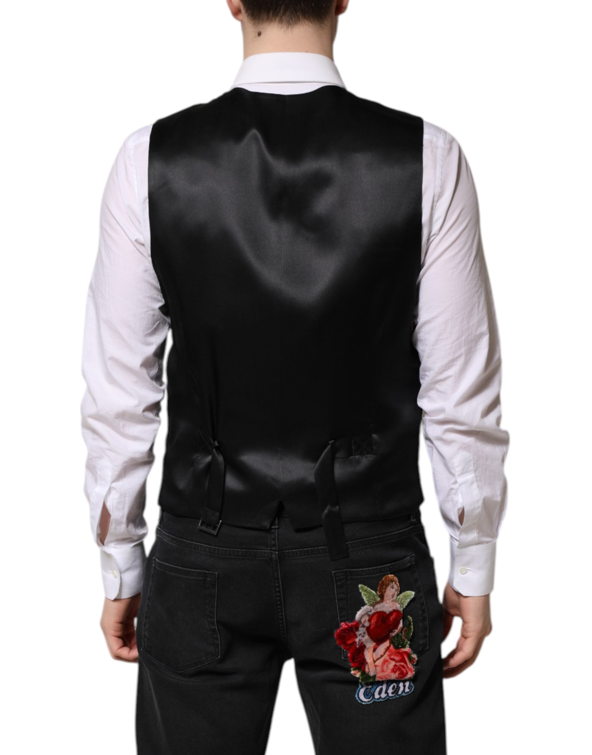 Dolce & Gabbana Schwarz Lurex Kleid Formal Männer Weste Weste-4