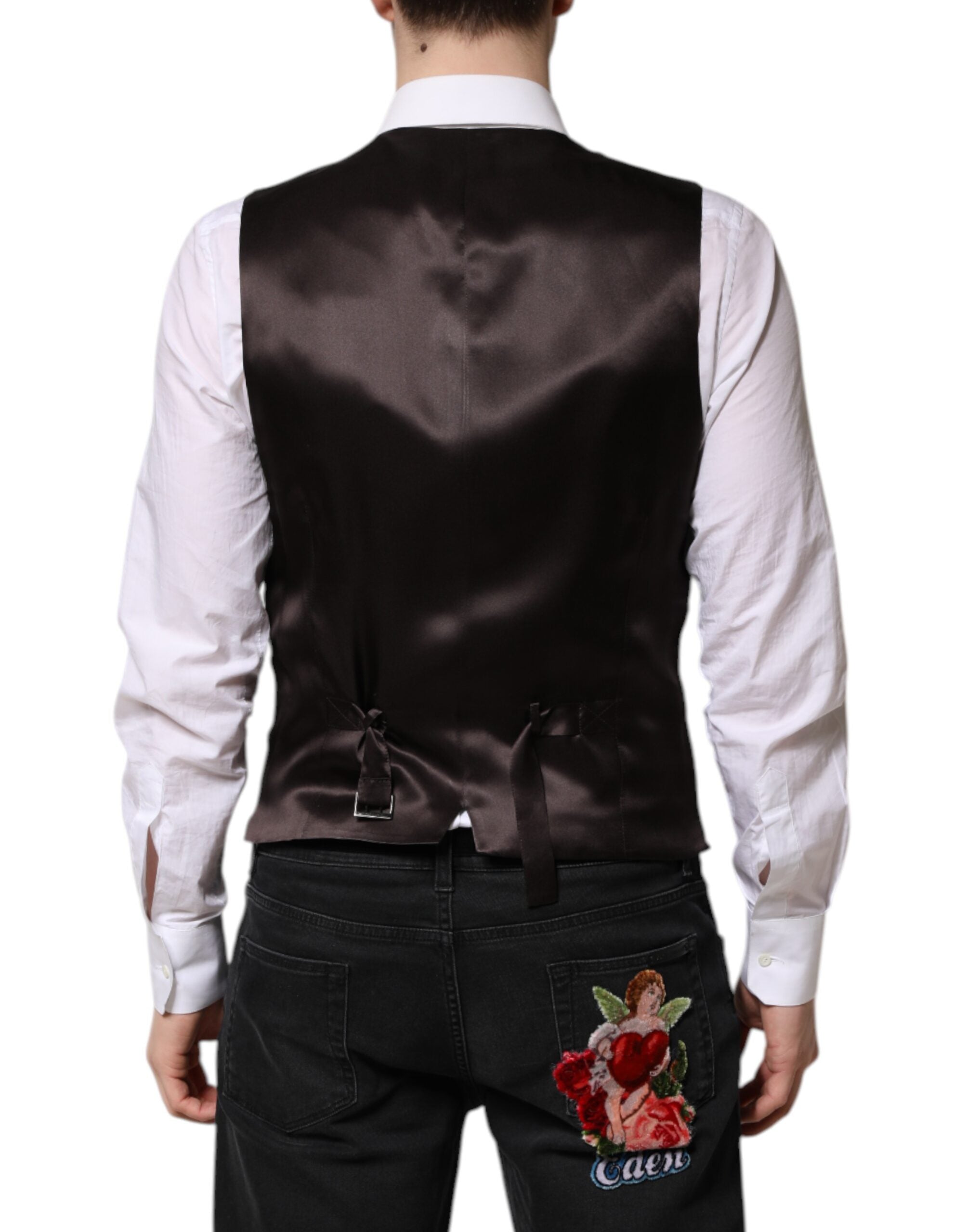 Dolce & Gabbana Black Striped Wool Formal Men's Vest-4