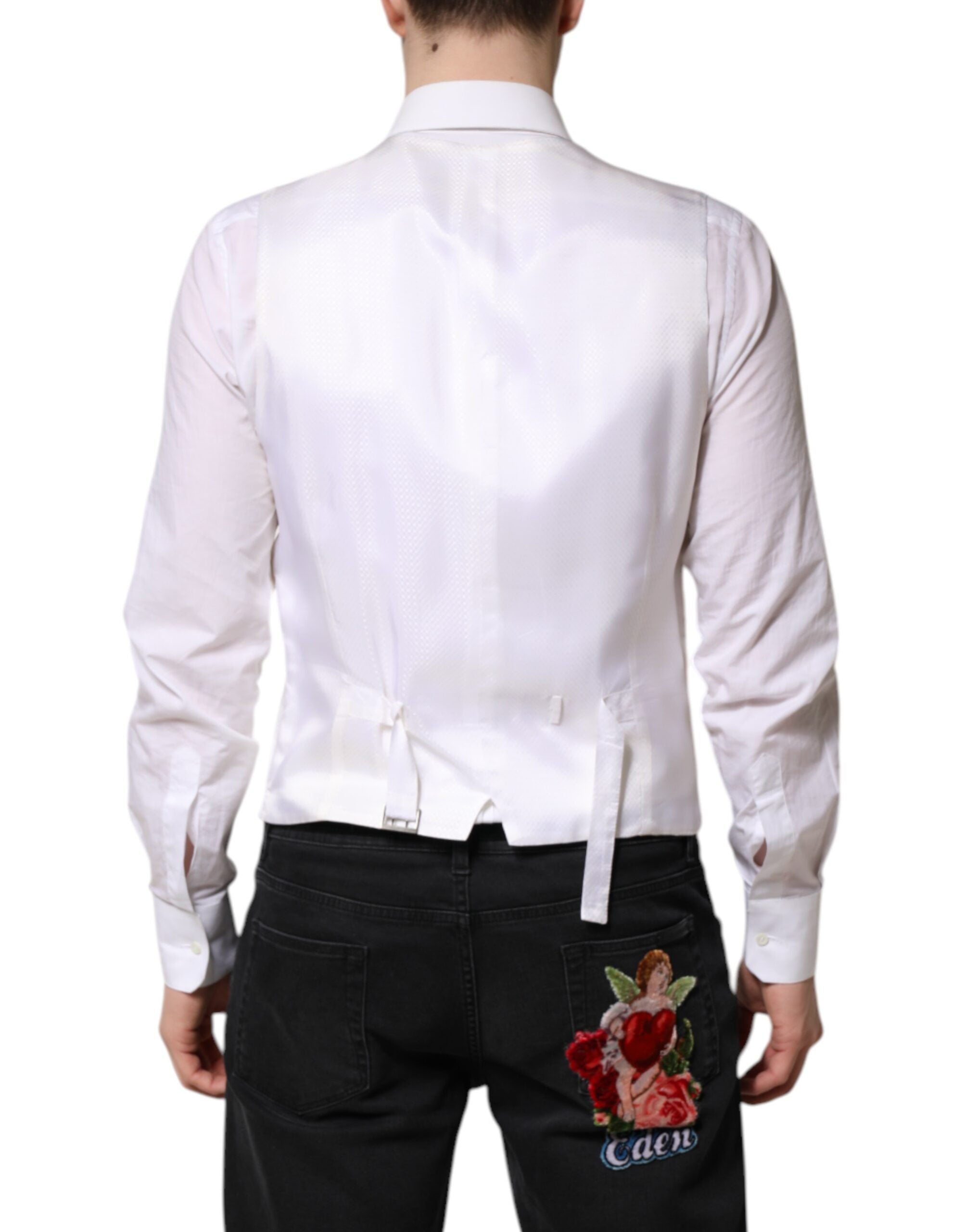 Dolce & Gabbana White Sequin Dress Formal Vest Vest-4