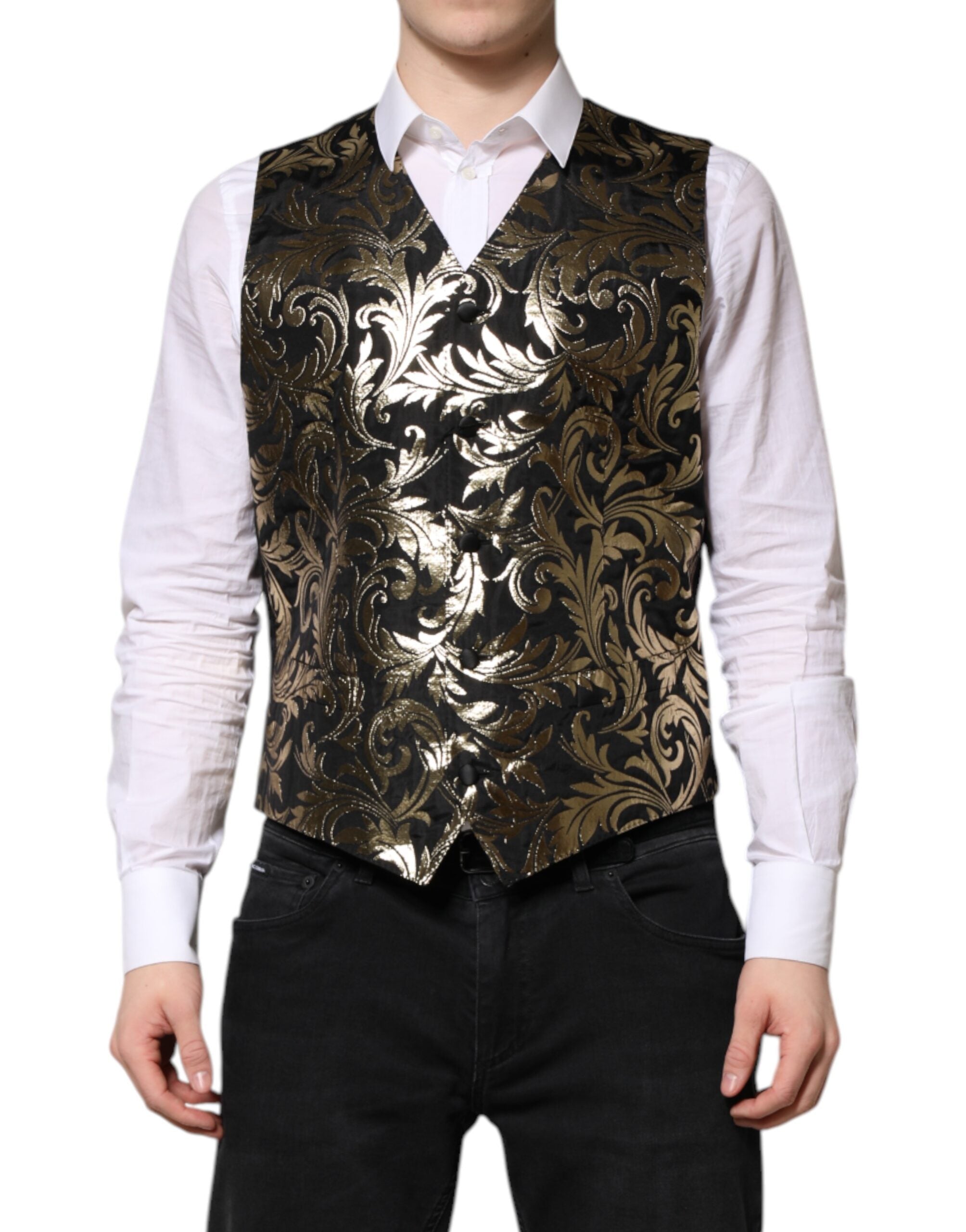Dolce & Gabbana Schwarz Gold Jacquard Formal Herren Weste Weste-2