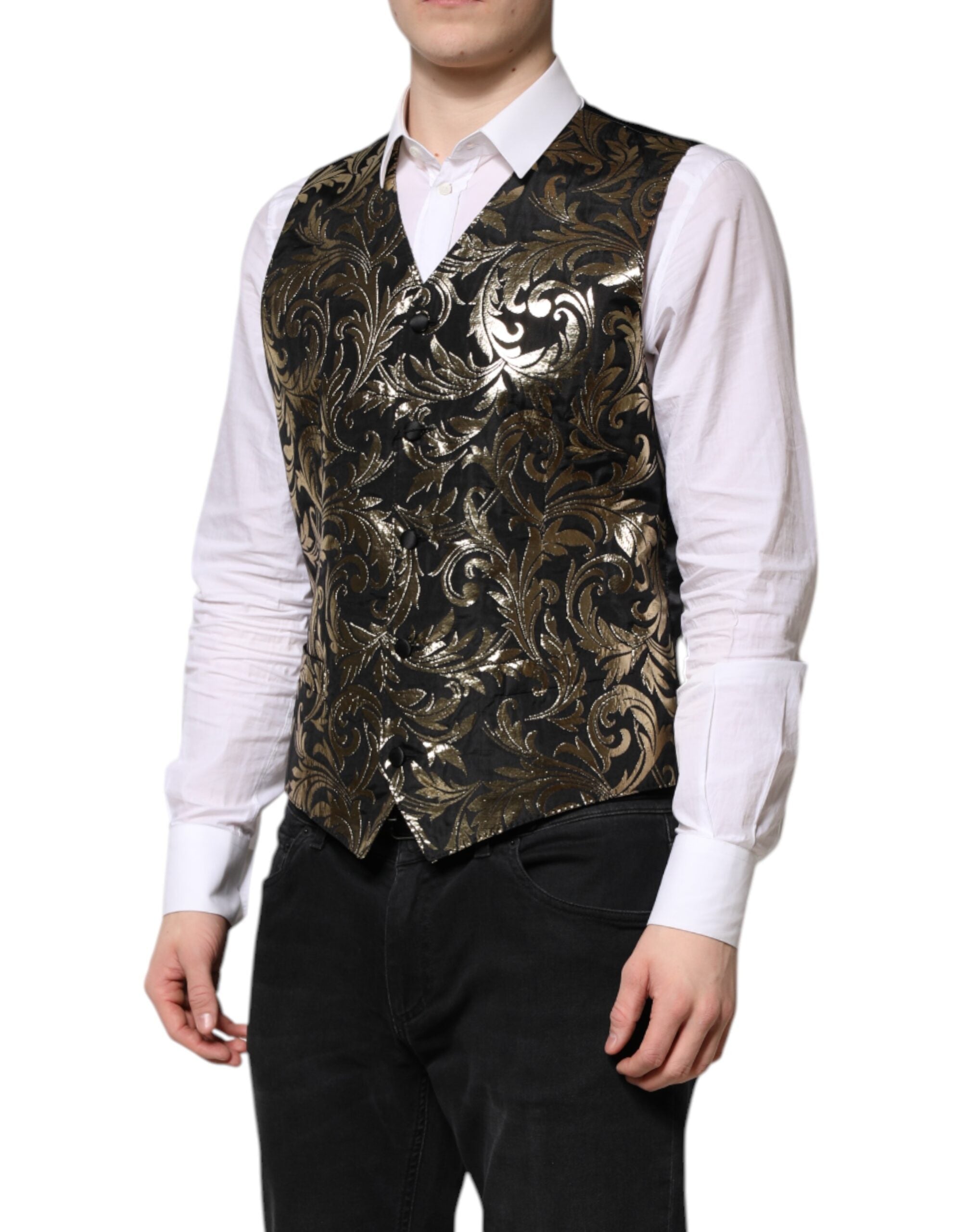 Dolce & Gabbana Schwarz Gold Jacquard Formal Herren Weste Weste-3