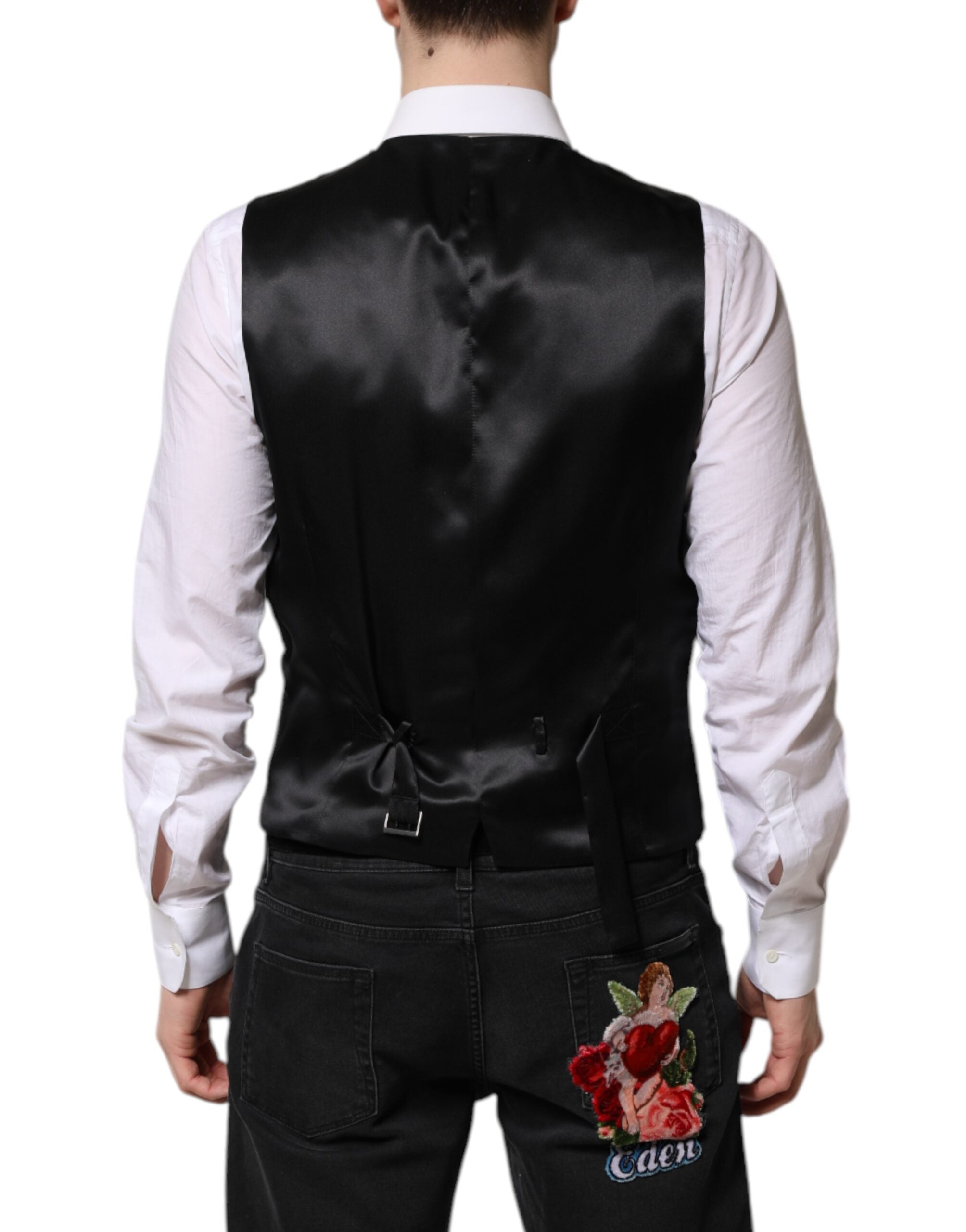 Dolce & Gabbana Schwarz Gold Jacquard Formal Herren Weste Weste-4