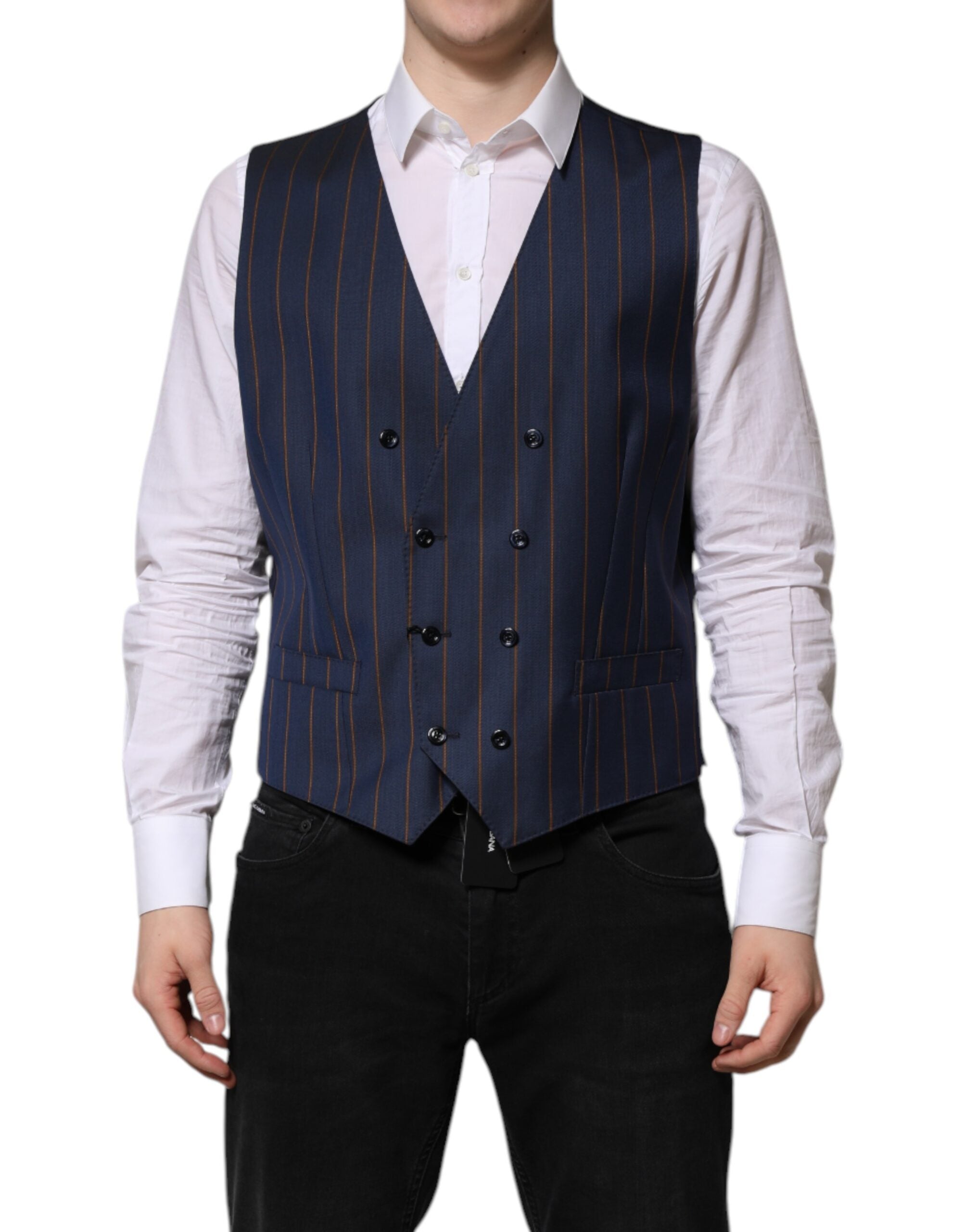 Chaleco formal de lana con rayas azules para hombre de Dolce & Gabbana-1