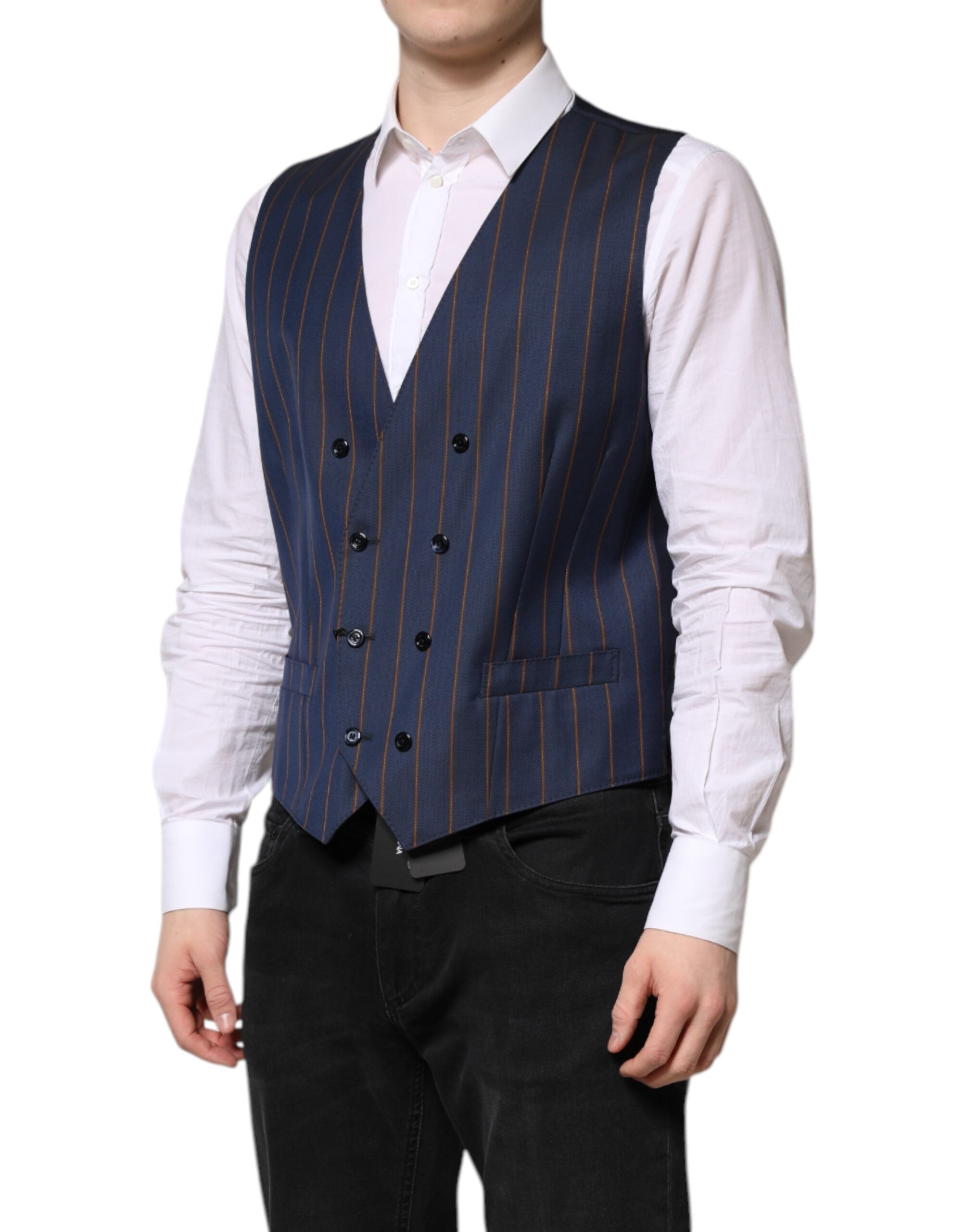 Chaleco formal de lana con rayas azules para hombre de Dolce & Gabbana-3