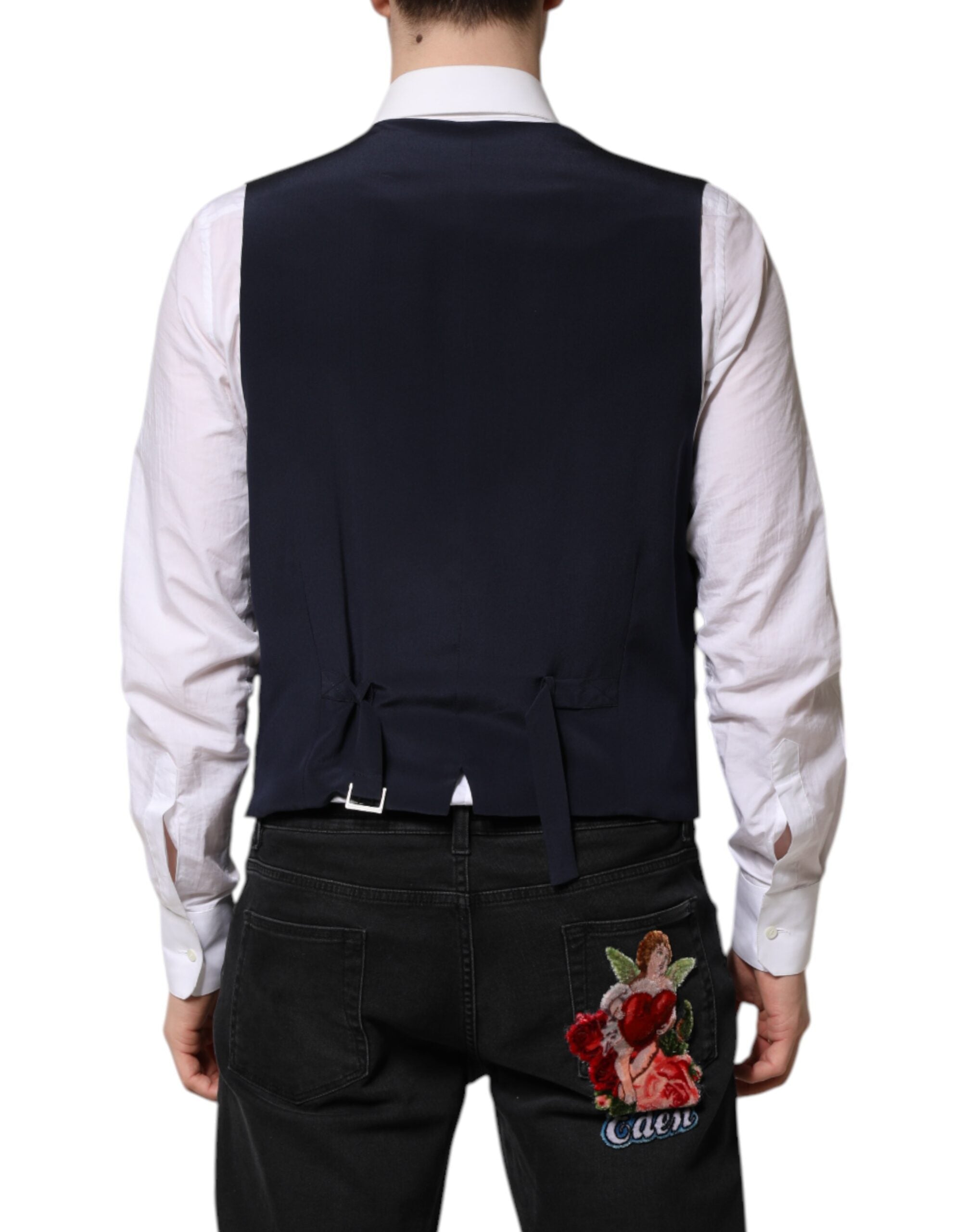 Chaleco formal de lana con rayas azules para hombre de Dolce & Gabbana-4