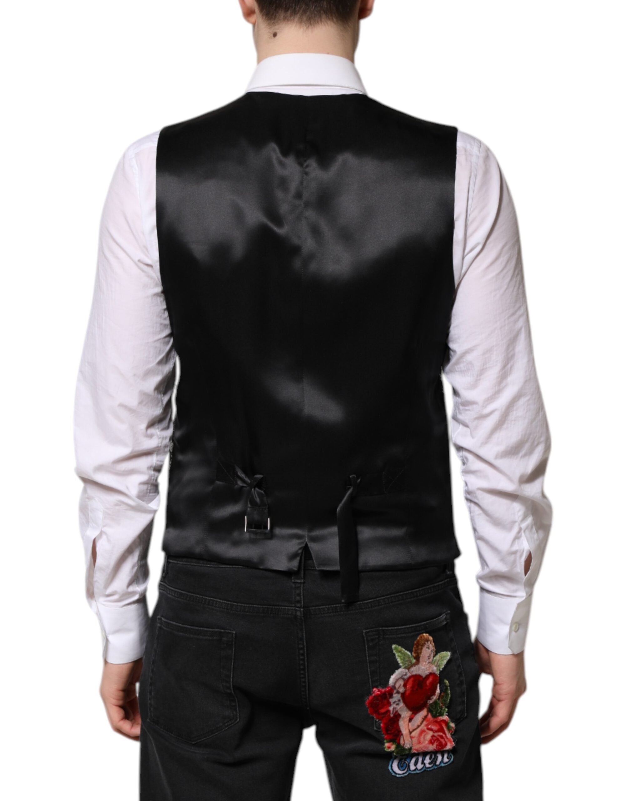 Dolce & Gabbana Black Grey Brocade Formal Men's Vest-4