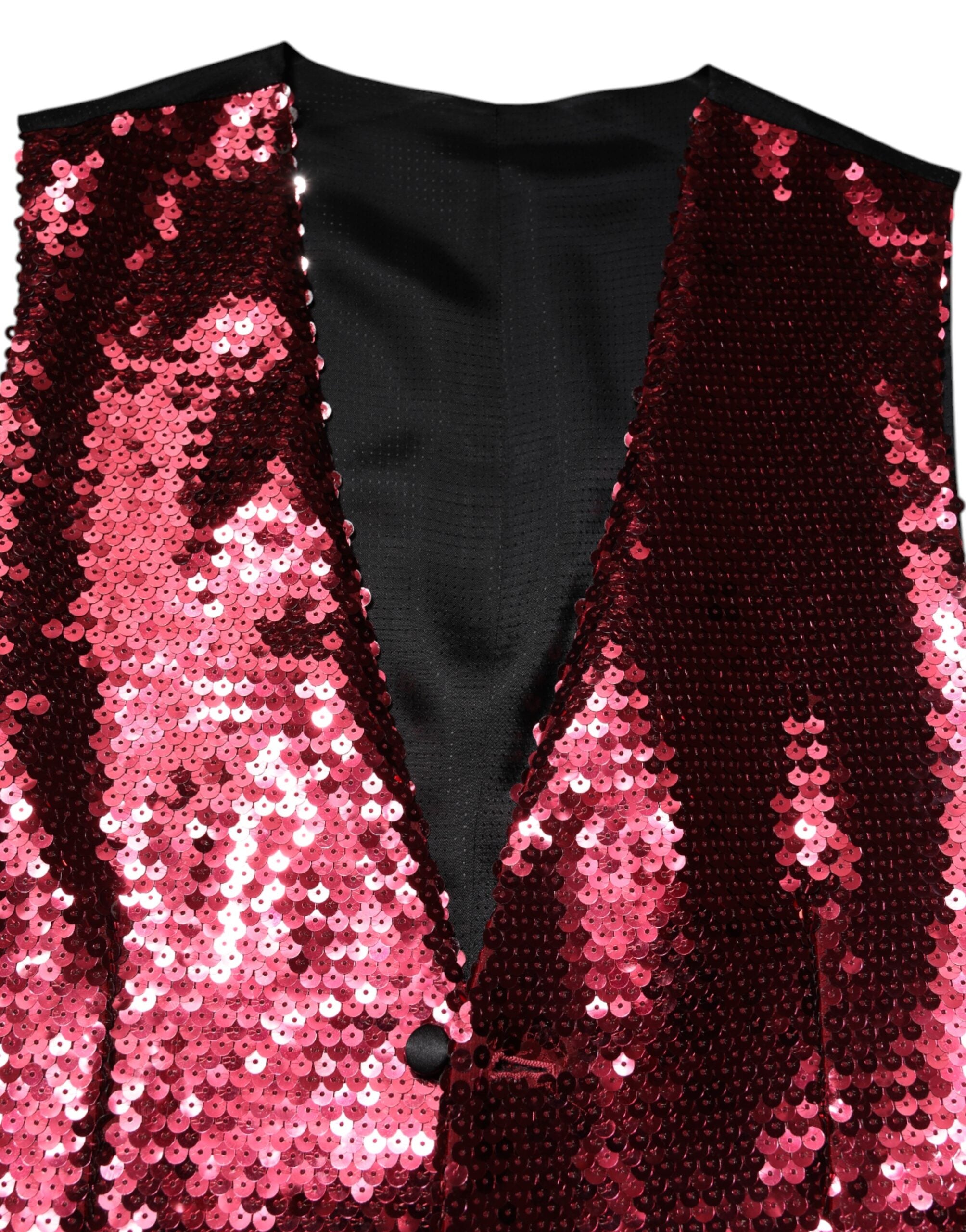 Dolce & Gabbana Rotes Paillettenkleid Formelle Männer Weste Weste-5