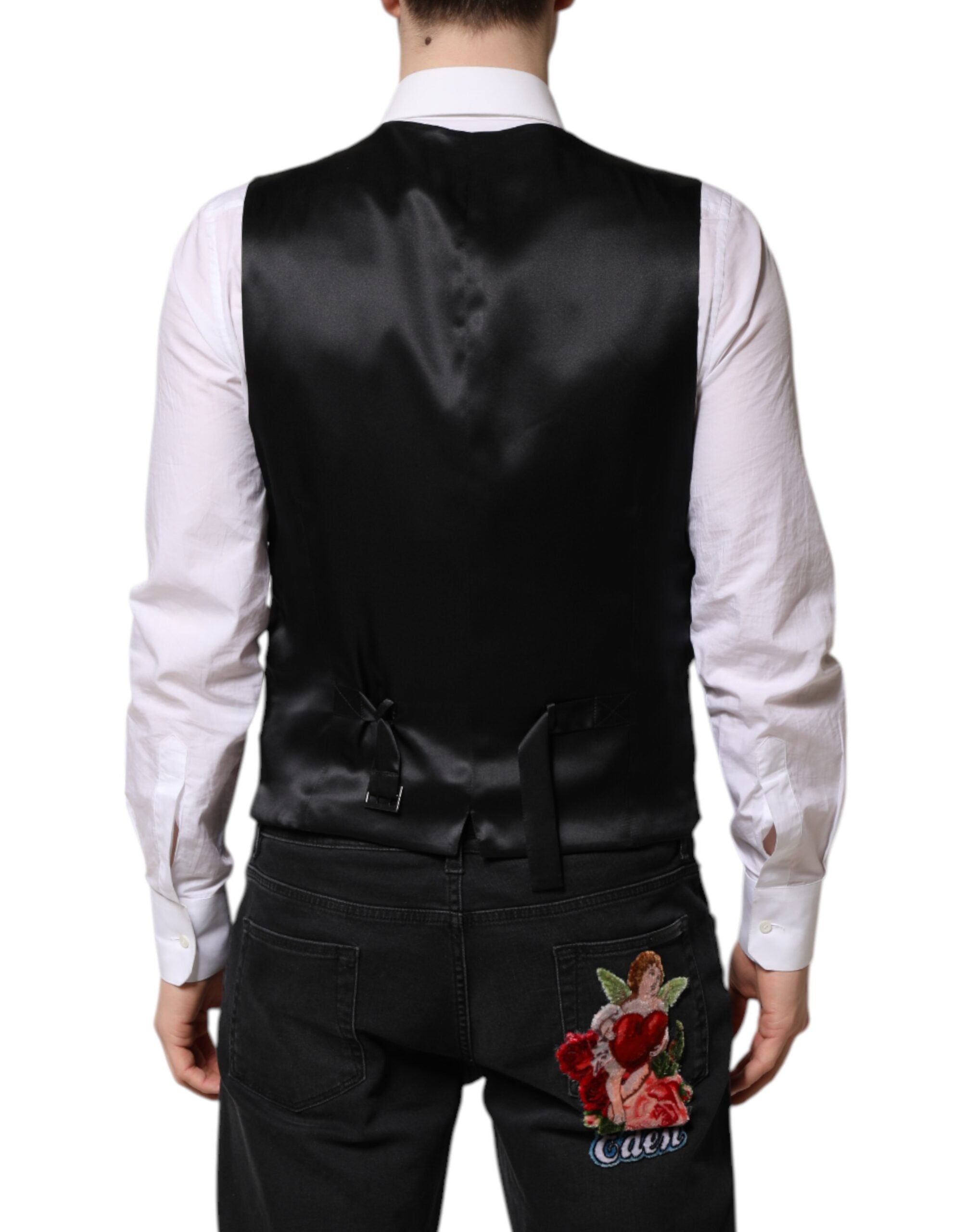 Dolce & Gabbana Pink Floral Satin Formal Men's Vest-4