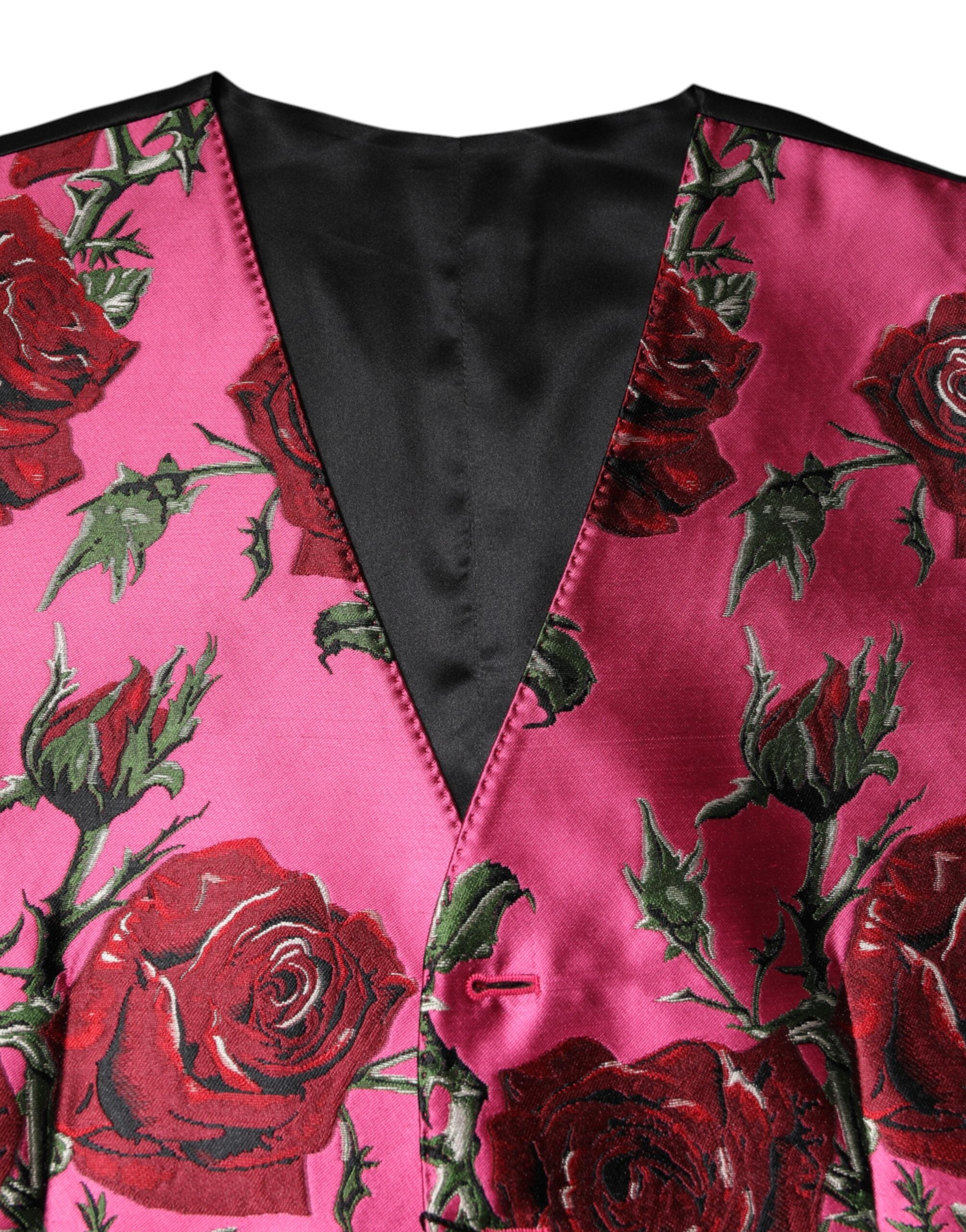 Dolce & Gabbana Pink Floral Satin Formal Men's Vest-5