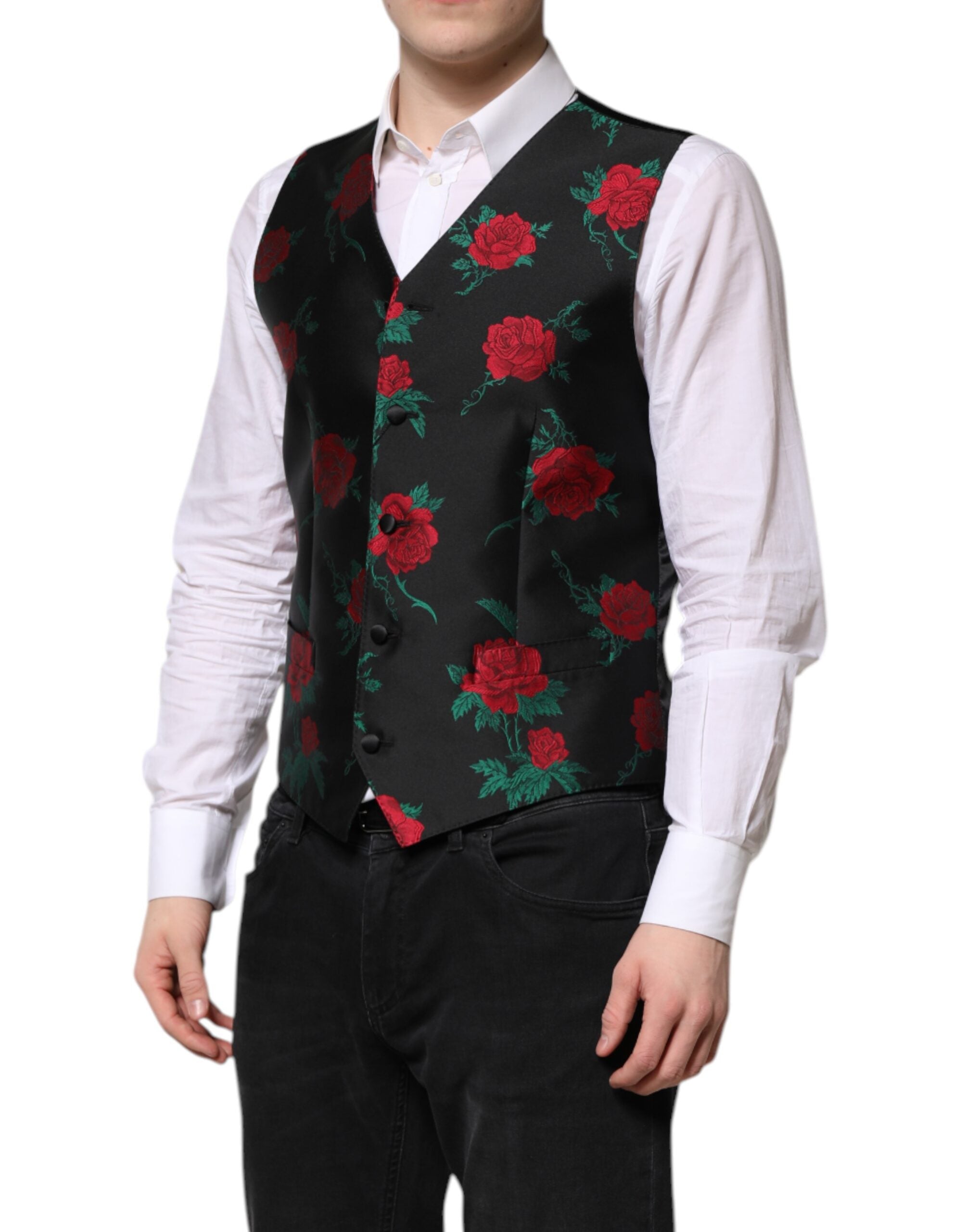 Dolce & Gabbana Rote Blumen Brokat Formal Männer Weste Weste-3