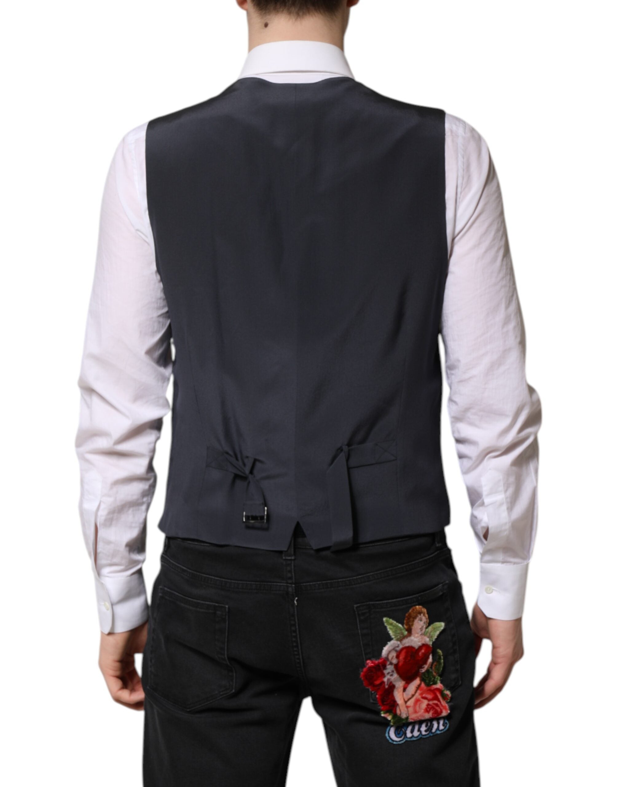 Dolce & Gabbana Grey Check Wool Vest for Formal Occasions-4