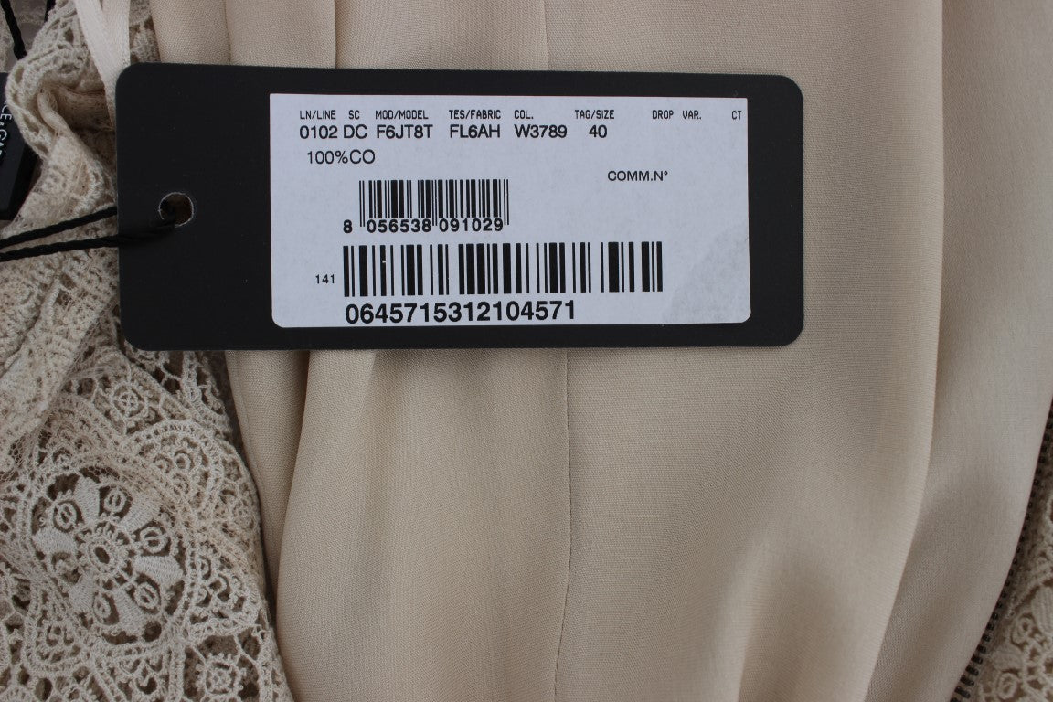 Dolce & Gabbana Beige Ricamo Cotton Sheath Dress with Neckline-8