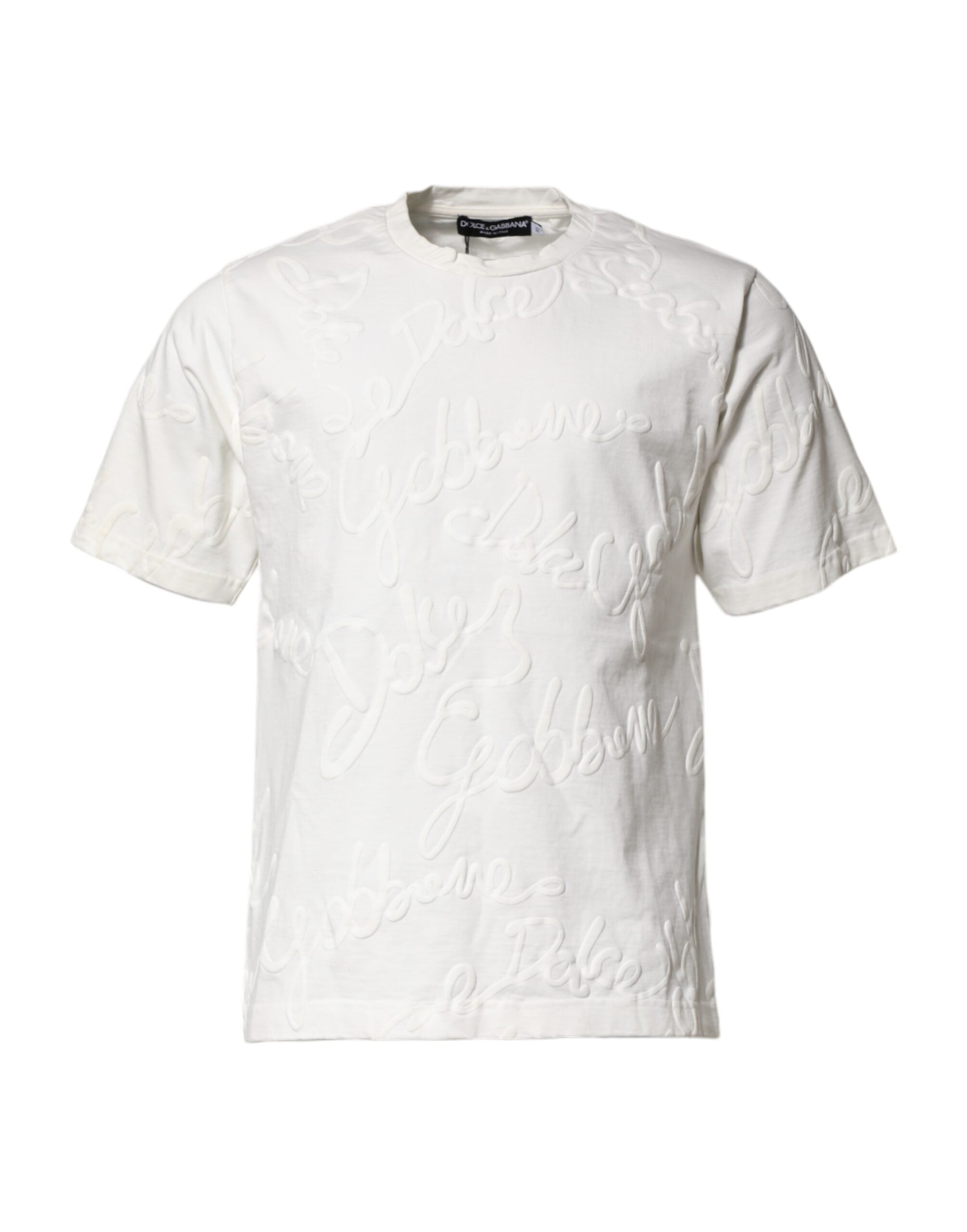 Dolce & Gabbana white T-shirt with round neck and logo embossing, made of cotton