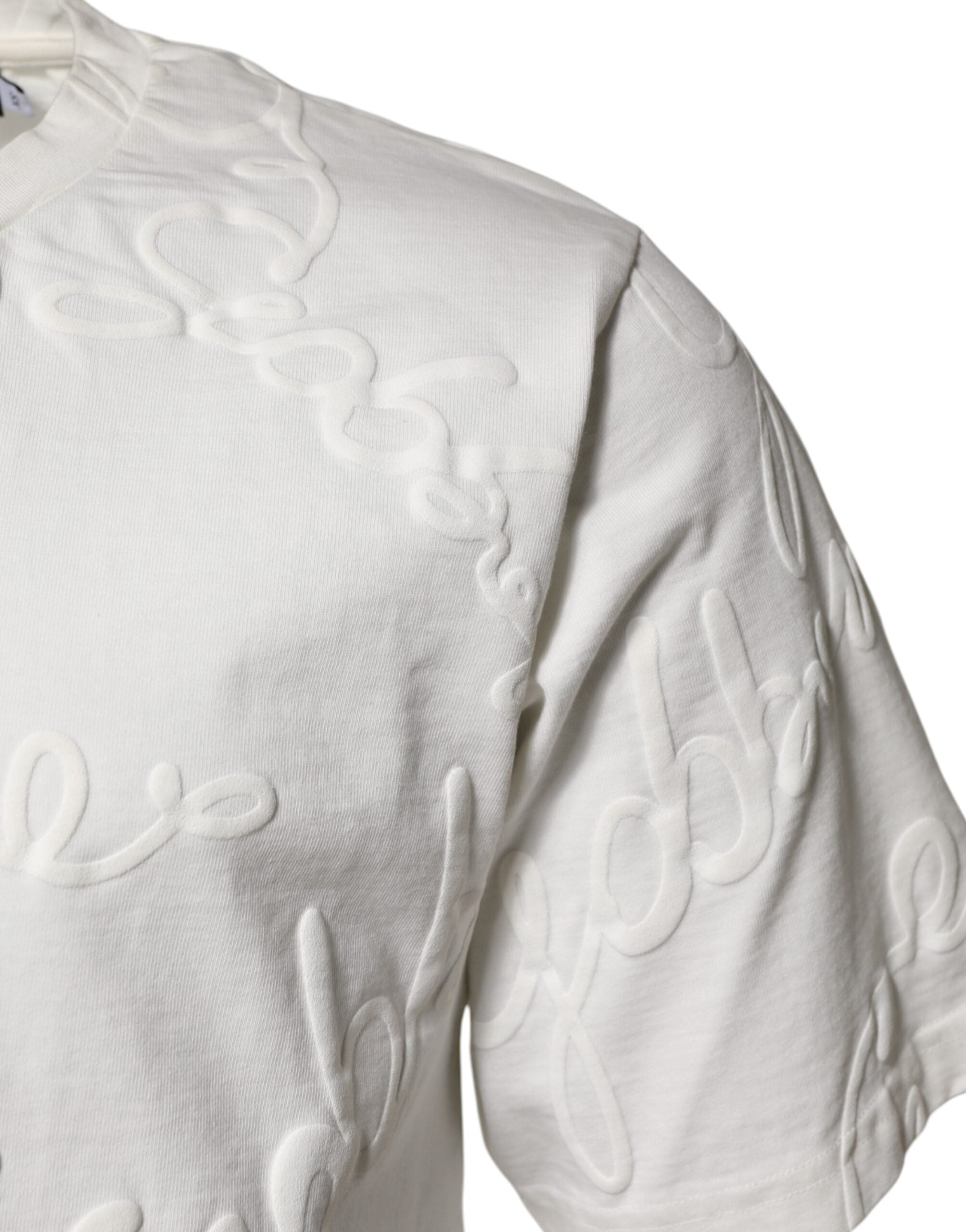 Dolce & Gabbana Weißes T-Shirt mit Rundhalsausschnitt und Logoprägung aus Baumwolle-3