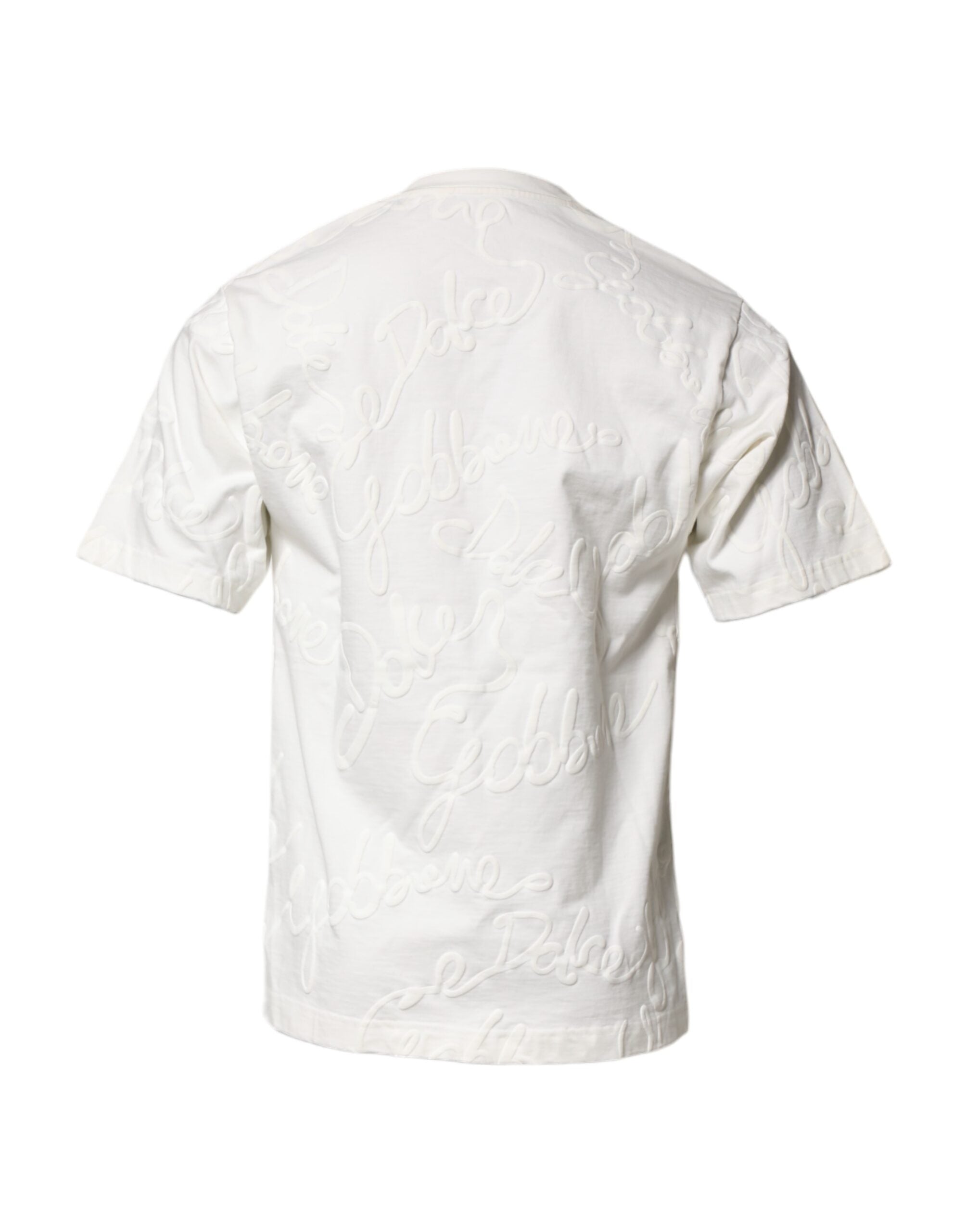 Dolce & Gabbana Weißes T-Shirt mit Rundhalsausschnitt und Logoprägung aus Baumwolle-4