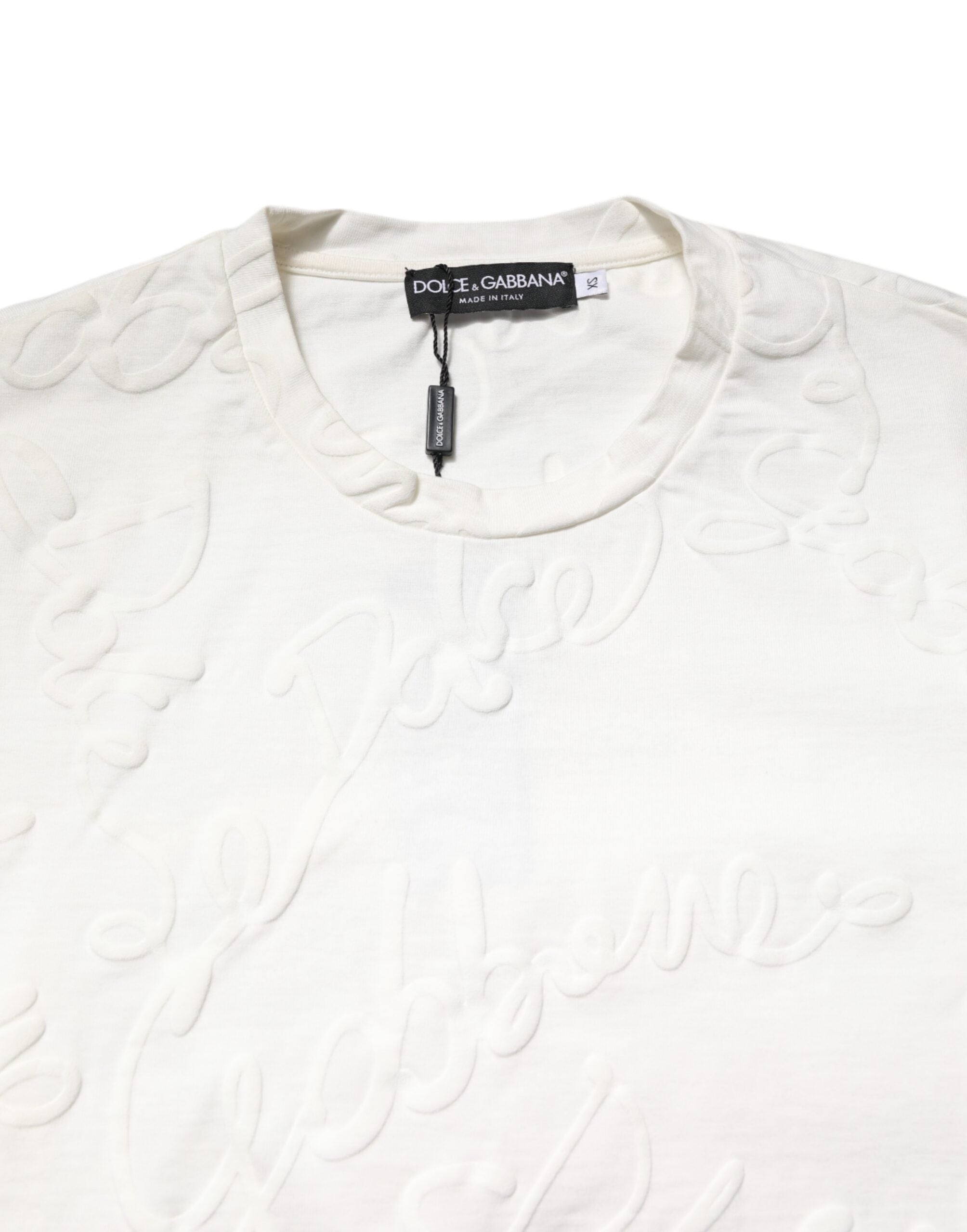 Dolce & Gabbana Weißes T-Shirt mit Rundhalsausschnitt und Logoprägung aus Baumwolle-5