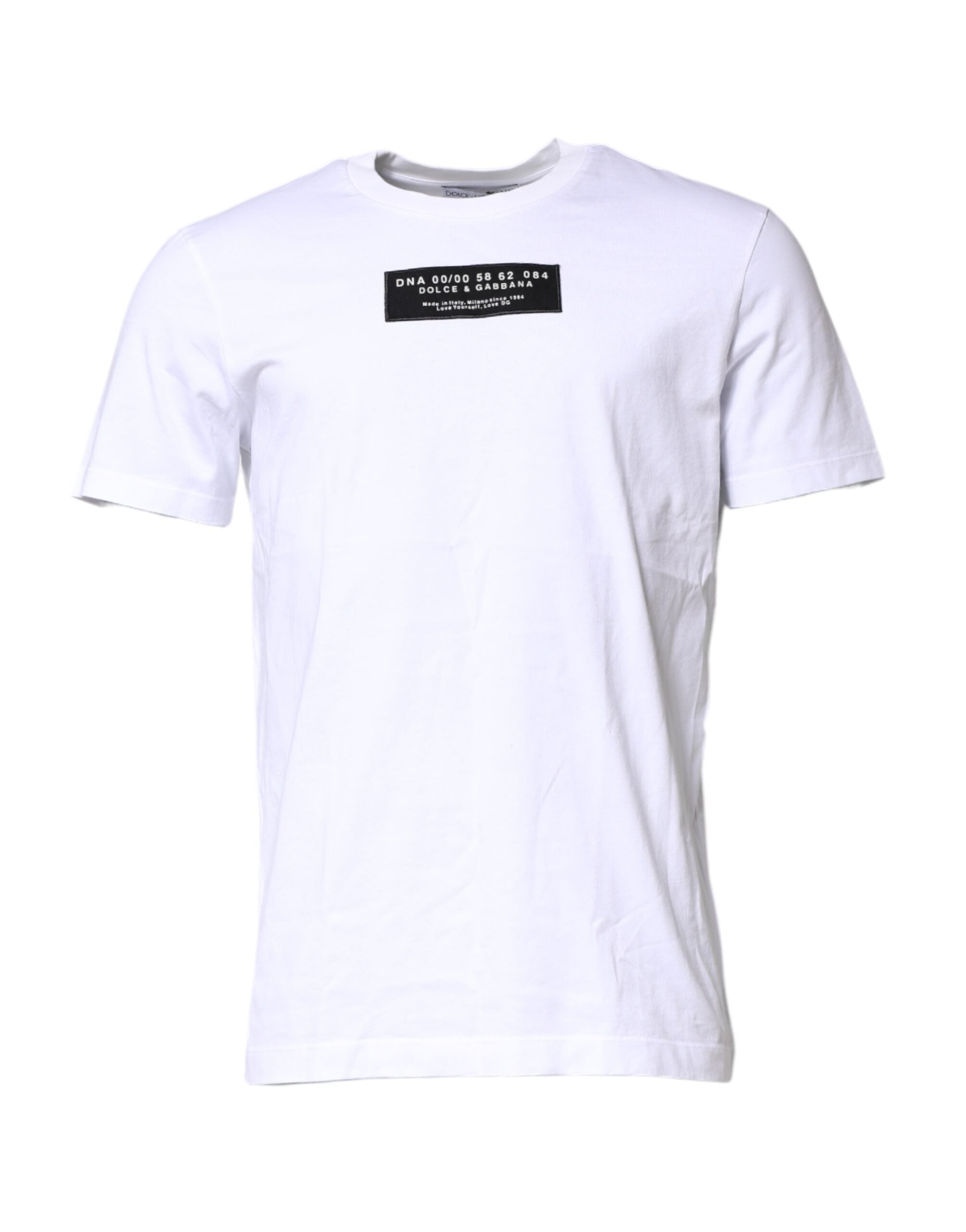 Dolce & Gabbana Weißes T-Shirt mit Rundhalsausschnitt und Logo-Patch aus Baumwolle-1