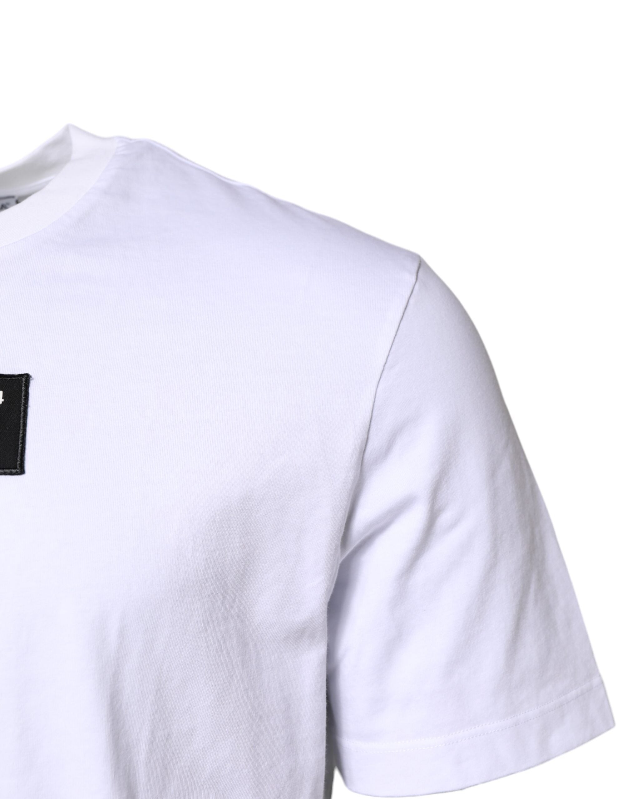 Dolce & Gabbana Weißes T-Shirt mit Rundhalsausschnitt und Logo-Patch aus Baumwolle-3