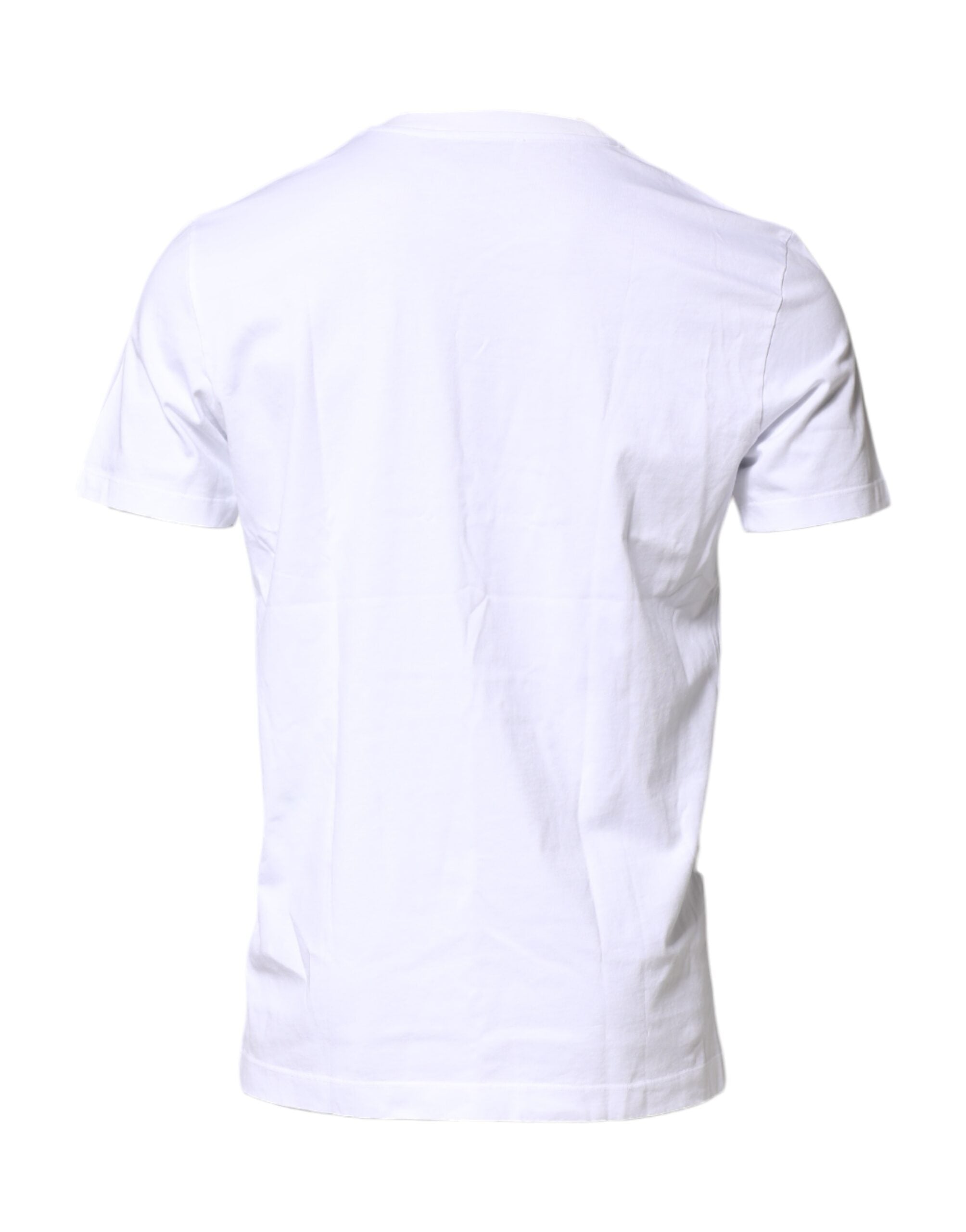 Dolce & Gabbana Weißes T-Shirt mit Rundhalsausschnitt und Logo-Patch aus Baumwolle-4