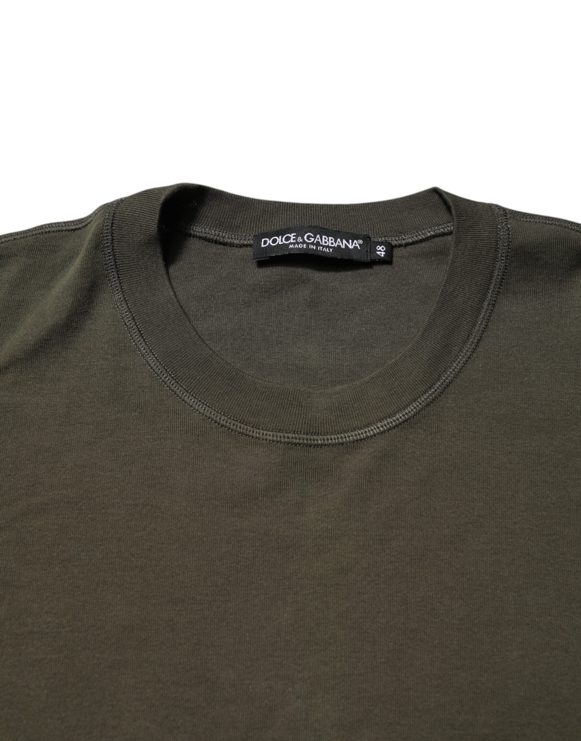 Dolce & Gabbana Dunkelgrünes T-Shirt mit langen Ärmeln und Rundhalsausschnitt-5