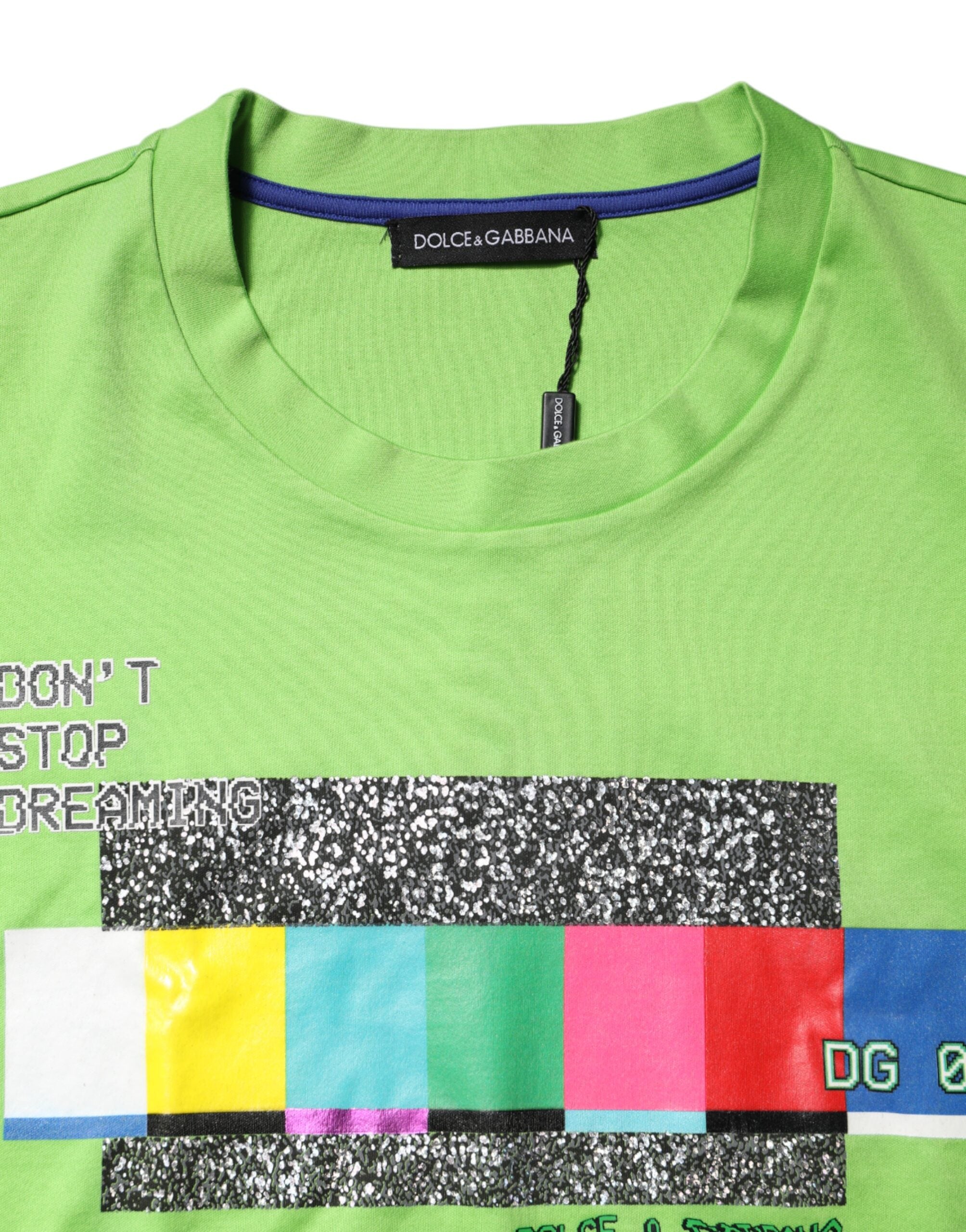 Dolce & Gabbana green T-shirt with round neck and graphic print-4